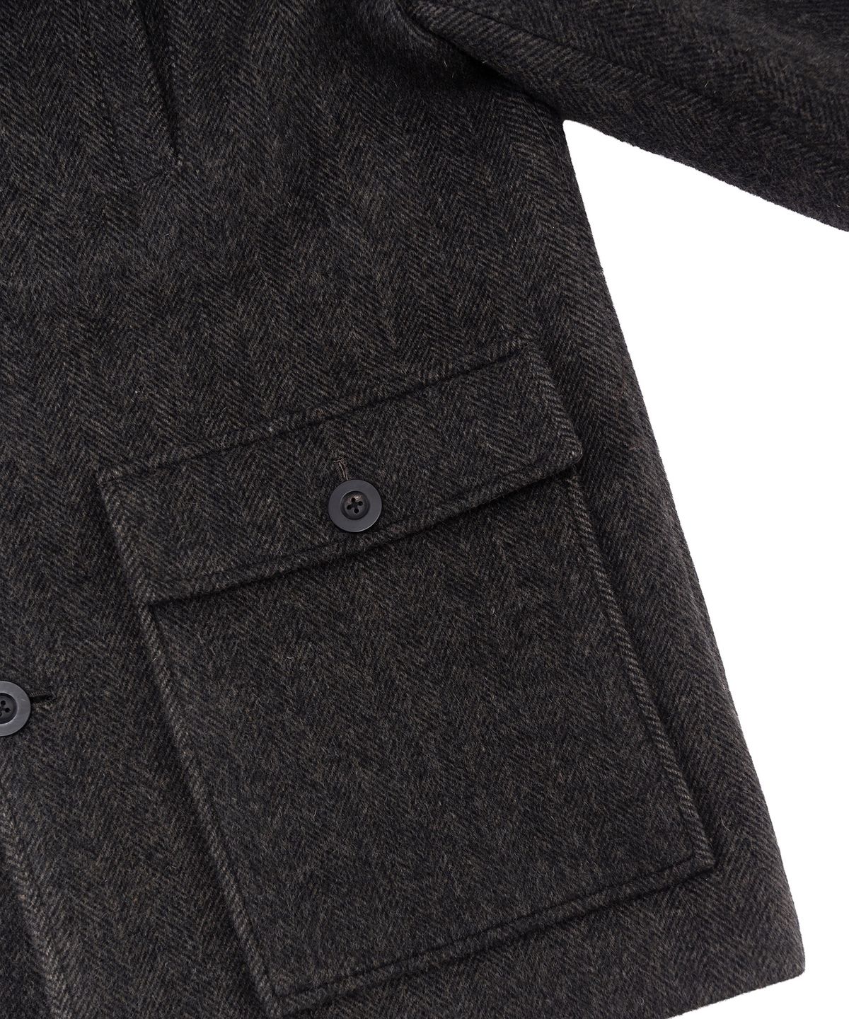 프레프(PREF) LEATHER COLLAR HERRINGBONE BARN COAT