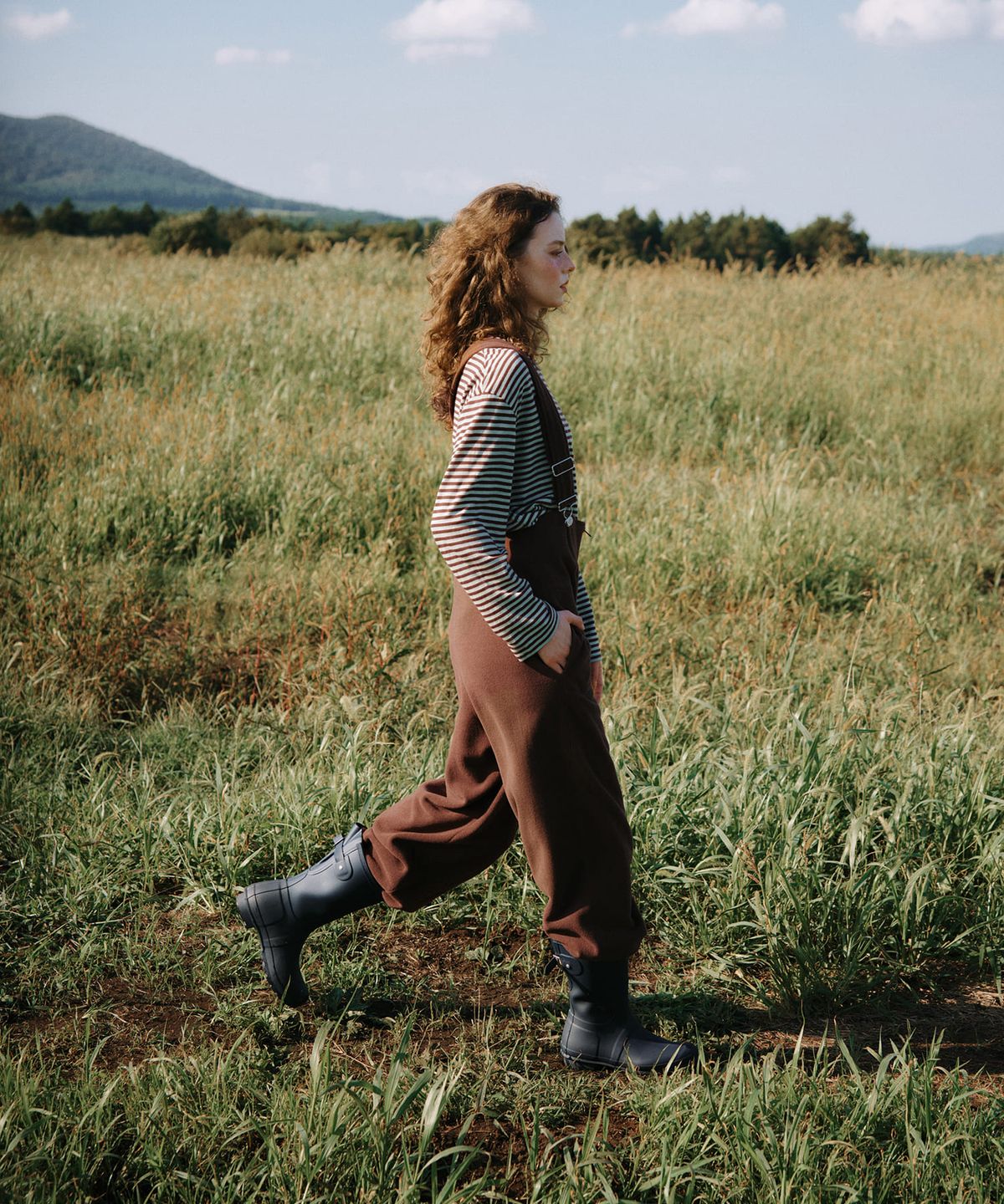 그린버터(GREENBUTTER) Fleece Zip Overall Pants (Brown)