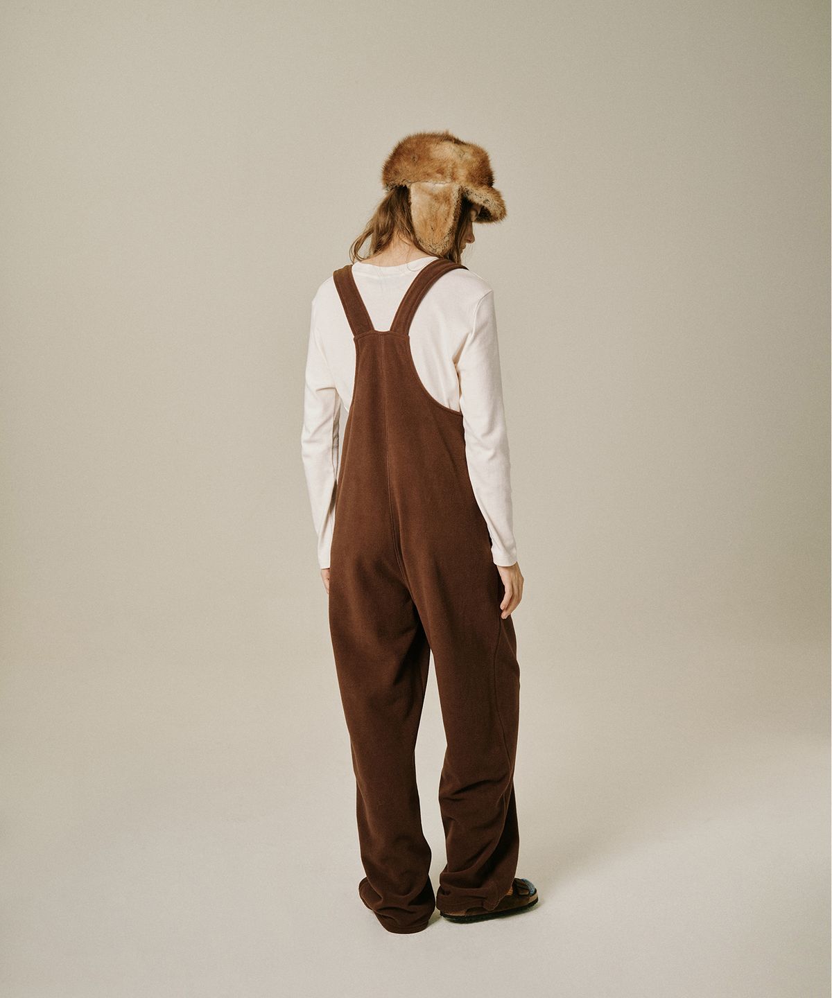 그린버터(GREENBUTTER) Fleece Zip Overall Pants (Brown)
