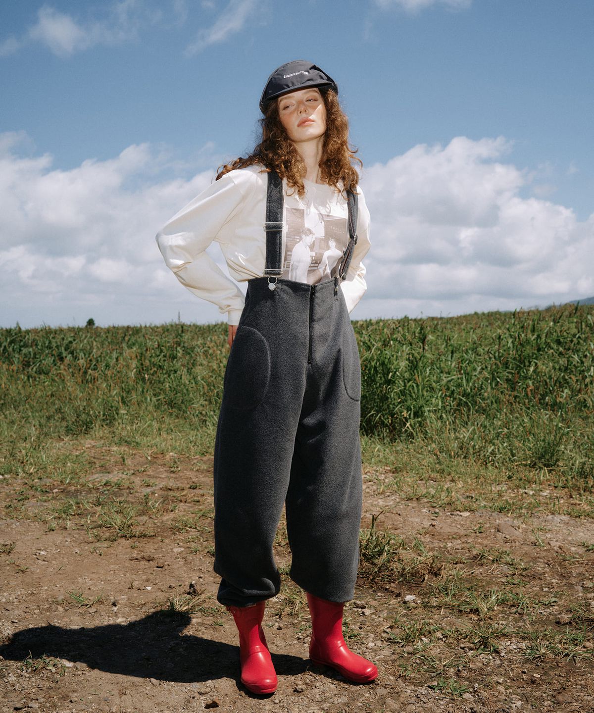 그린버터(GREENBUTTER) Fleece Zip Overall Pants (Charcoal)
