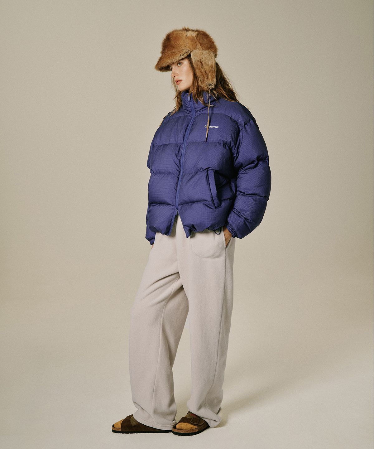그린버터(GREENBUTTER) Check Duck Down Jacket (Navy)