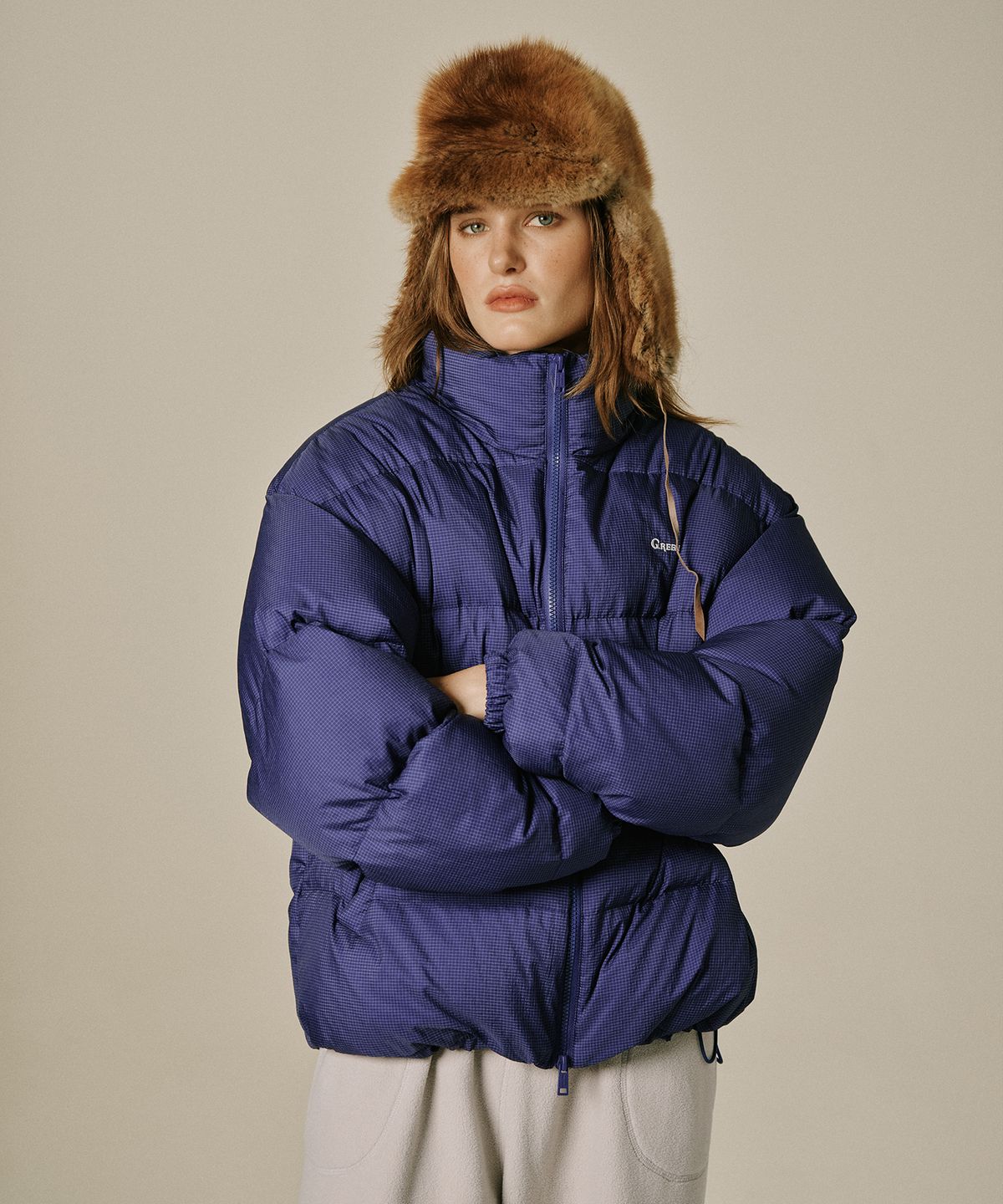 그린버터(GREENBUTTER) Check Duck Down Jacket (Navy)