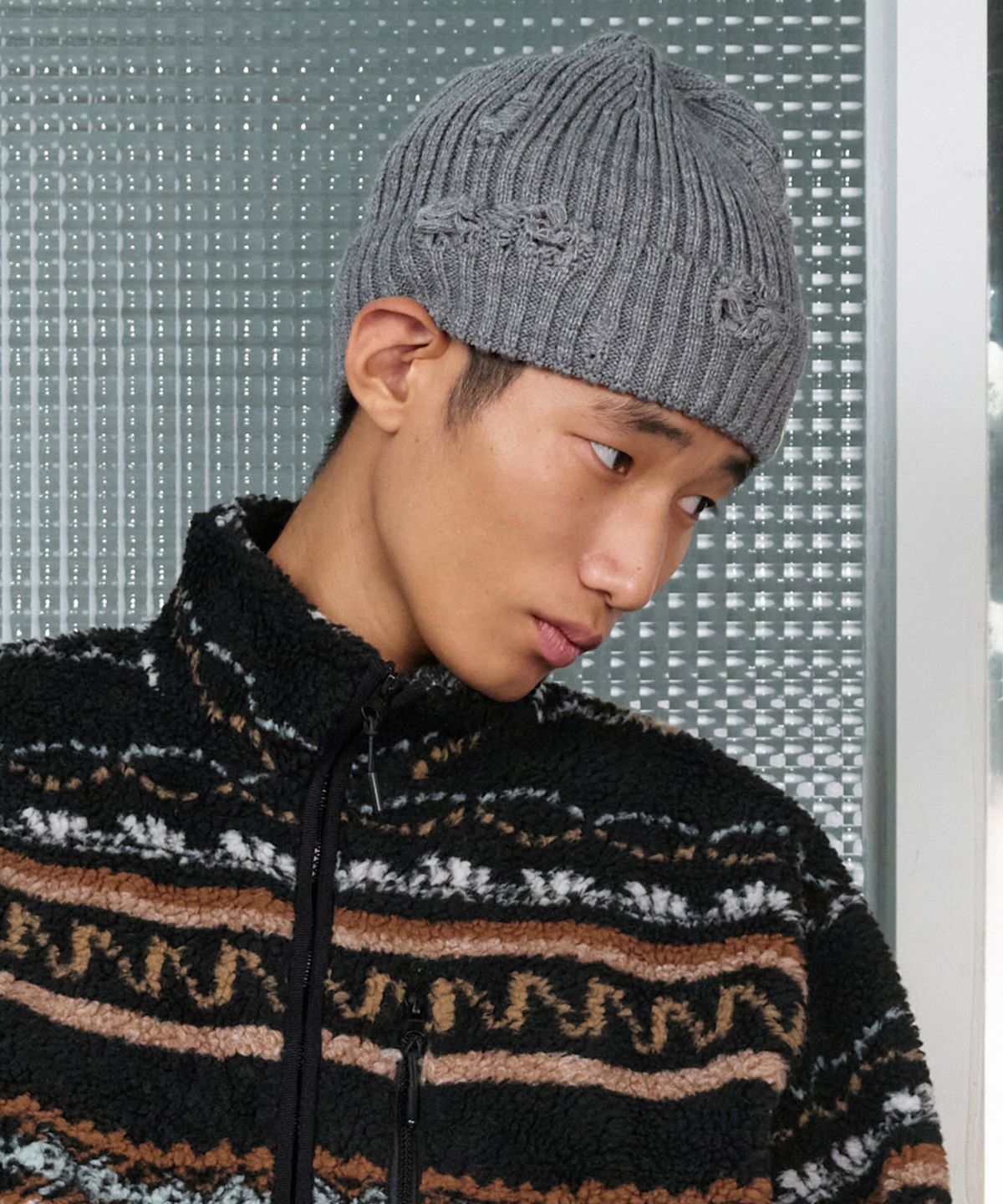 더바이닐하우스(THEVINYLHOUSE) DAMAGE KNIT BEANIE GREY