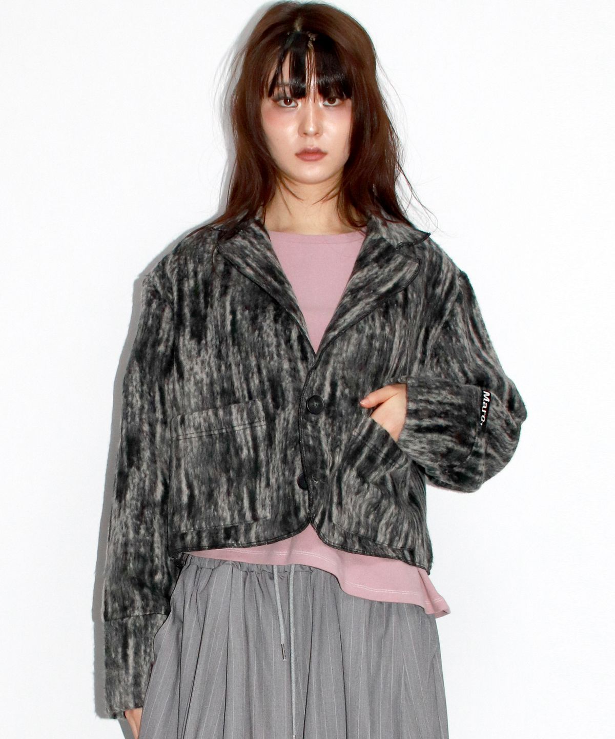 드마크(DEMARC) TAILORED MEDIUM CROP JACKET (OMBRE WOOL) -  Black