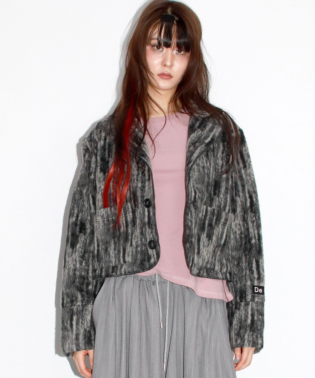 드마크(DEMARC) TAILORED MEDIUM CROP JACKET (OMBRE WOOL) -  Black