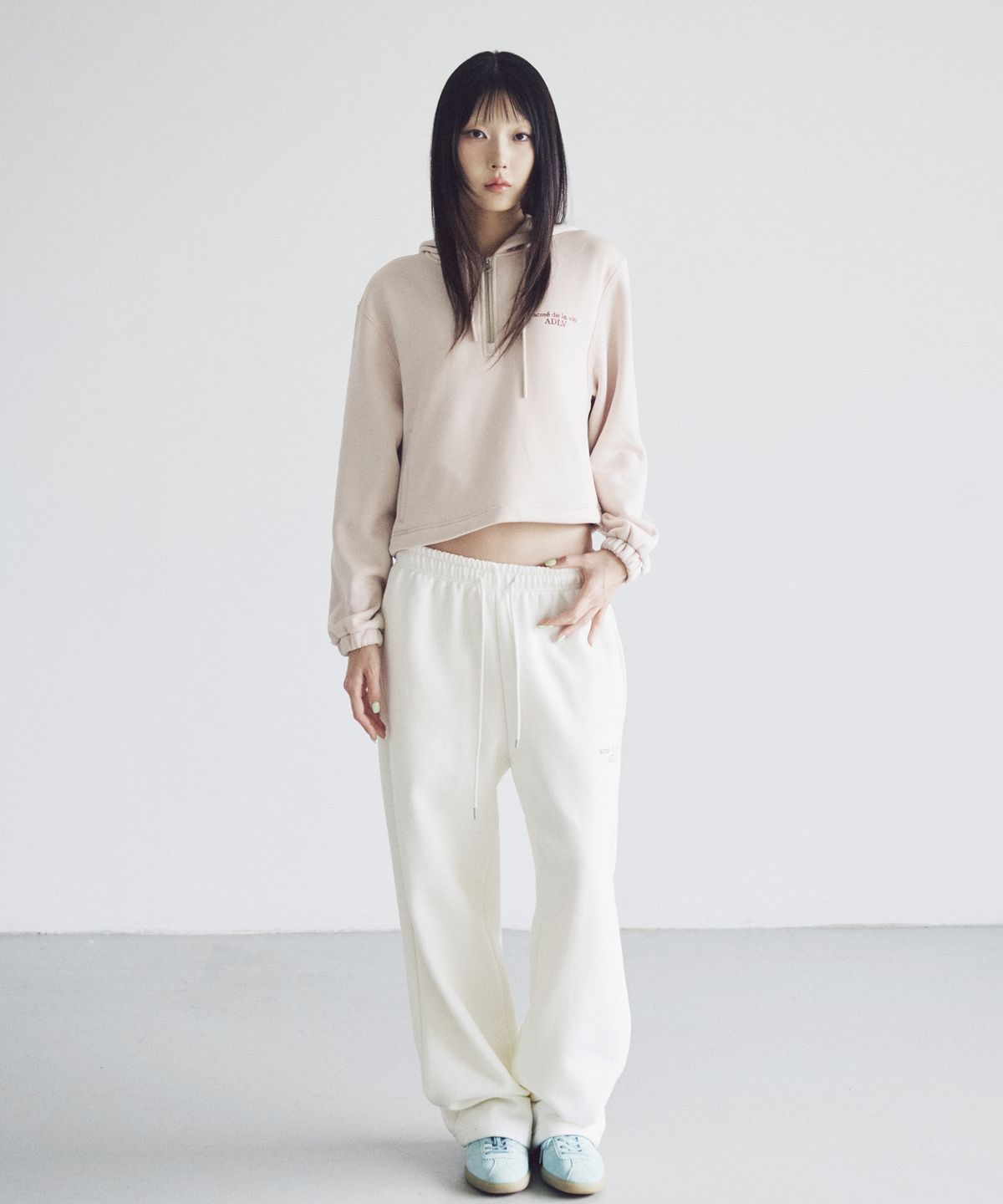 아크메드라비(ACME DE LA VIE) WOMAN FLEECE BONDED HOODIE HALF ZIP UP