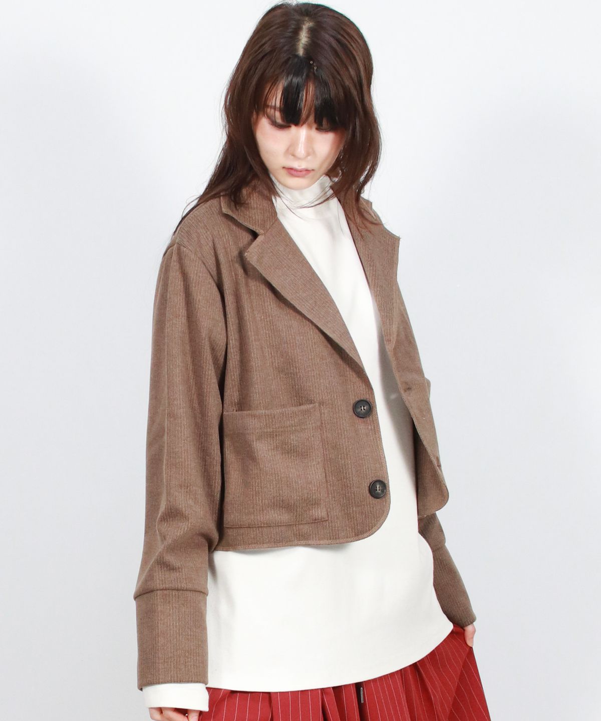 드마크(DEMARC) TAILORED MEDIUM CROP JACKET -  Brown