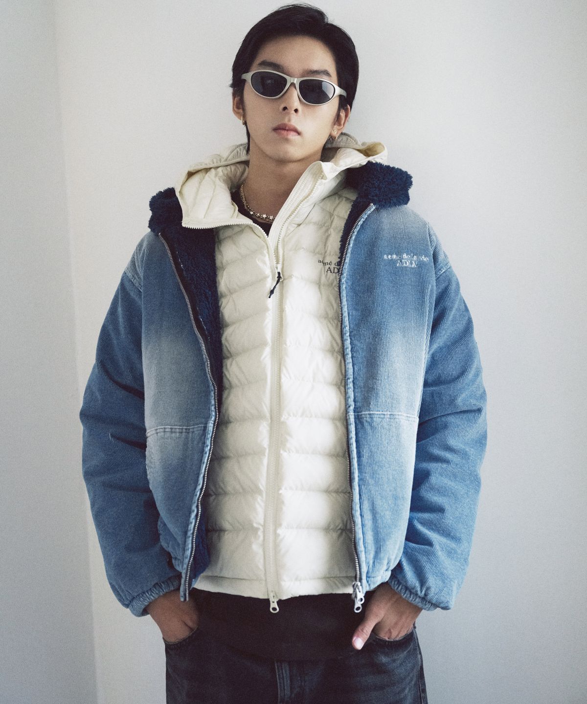 아크메드라비(ACME DE LA VIE) DENIM CORDUROY FLEECE HOODIE JACKET