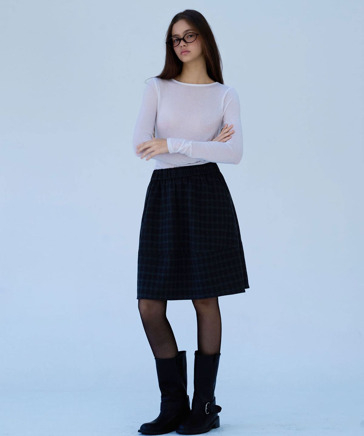 슬로우롤리(SLOWLOLLI) Vintage check banding skirt_2 Colors