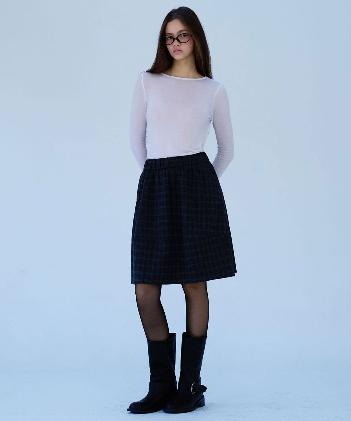 슬로우롤리(SLOWLOLLI) Vintage check banding skirt_2 Colors