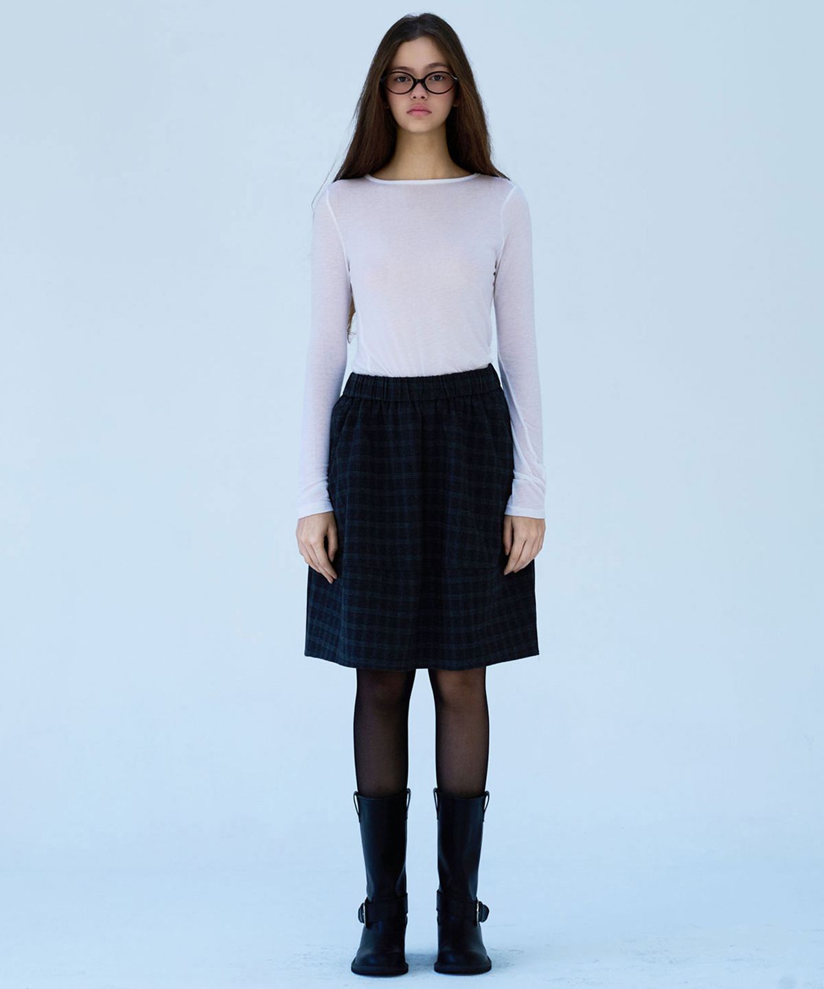 슬로우롤리(SLOWLOLLI) Vintage check banding skirt_2 Colors
