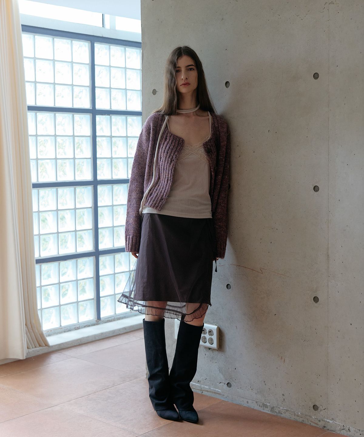 스르비(SELEVER) Marl Double Cardigan_3 Color
