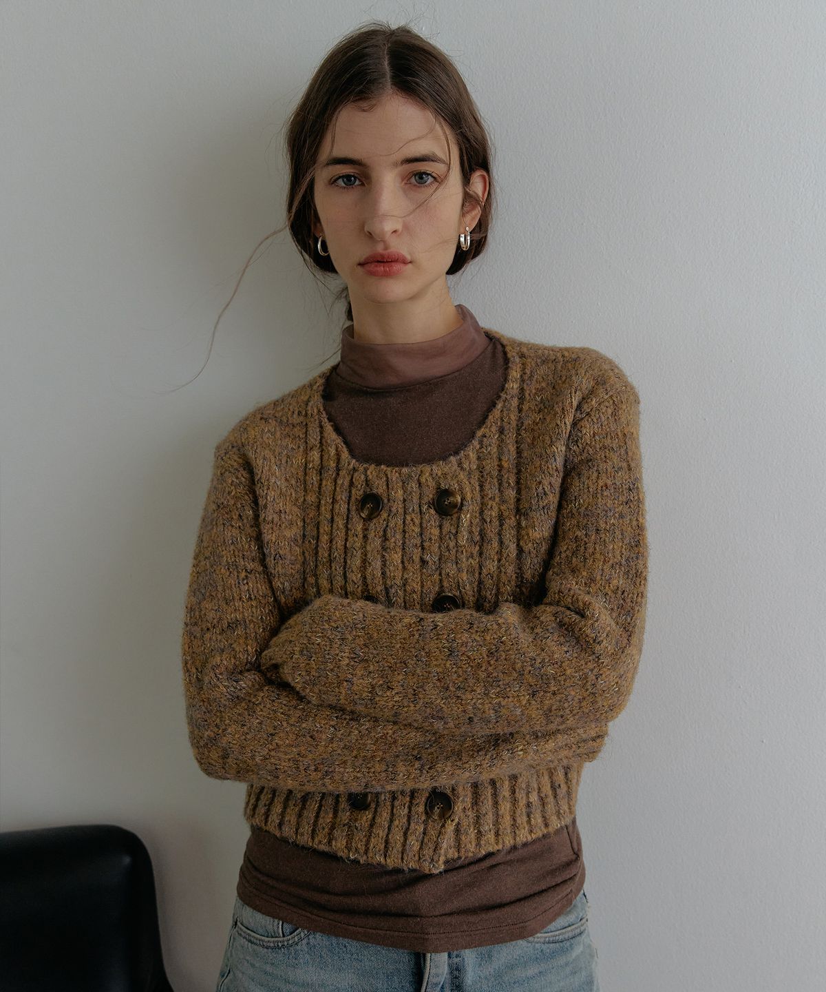 스르비(SELEVER) Marl Double Cardigan_3 Color
