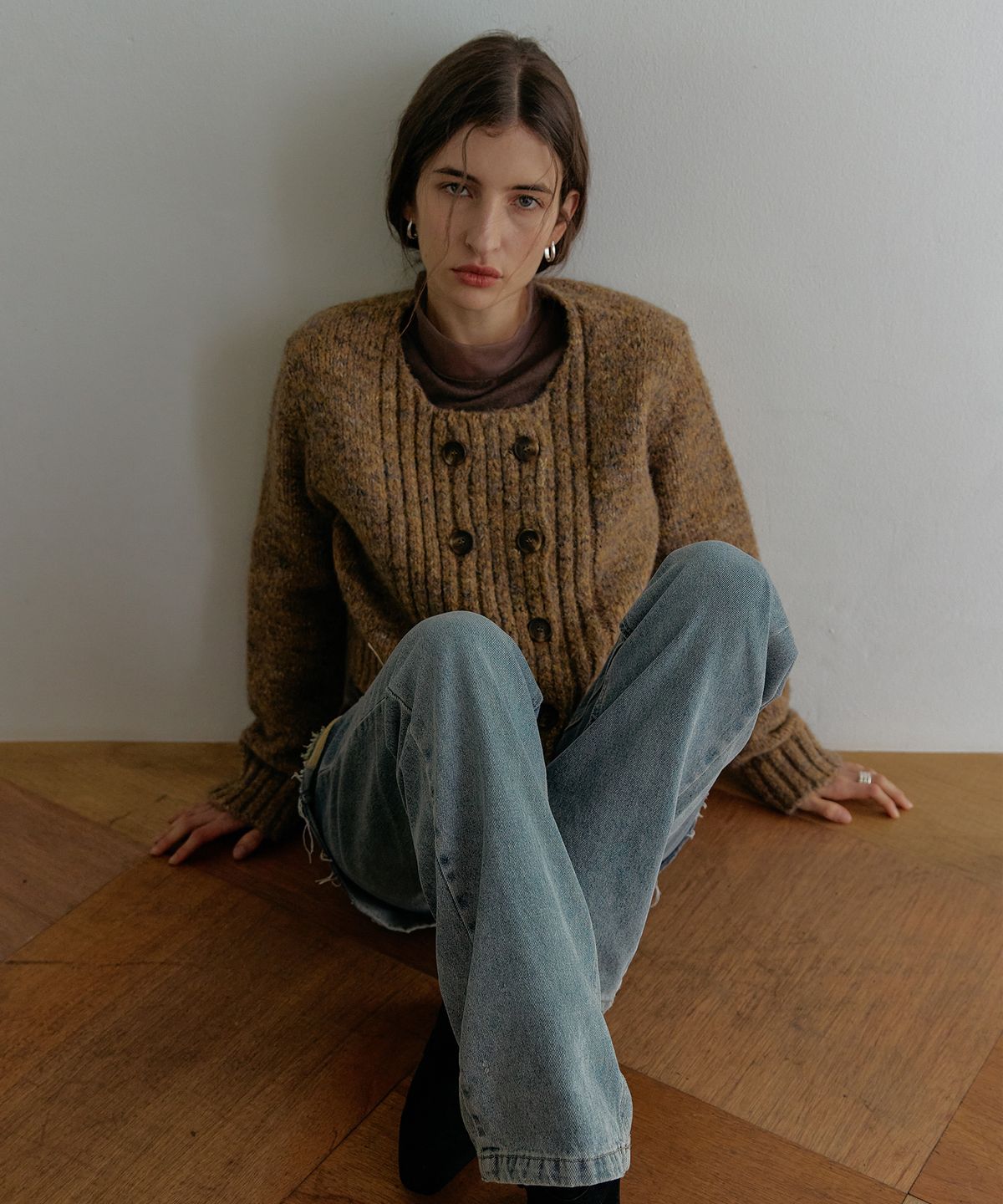 스르비(SELEVER) Marl Double Cardigan_3 Color