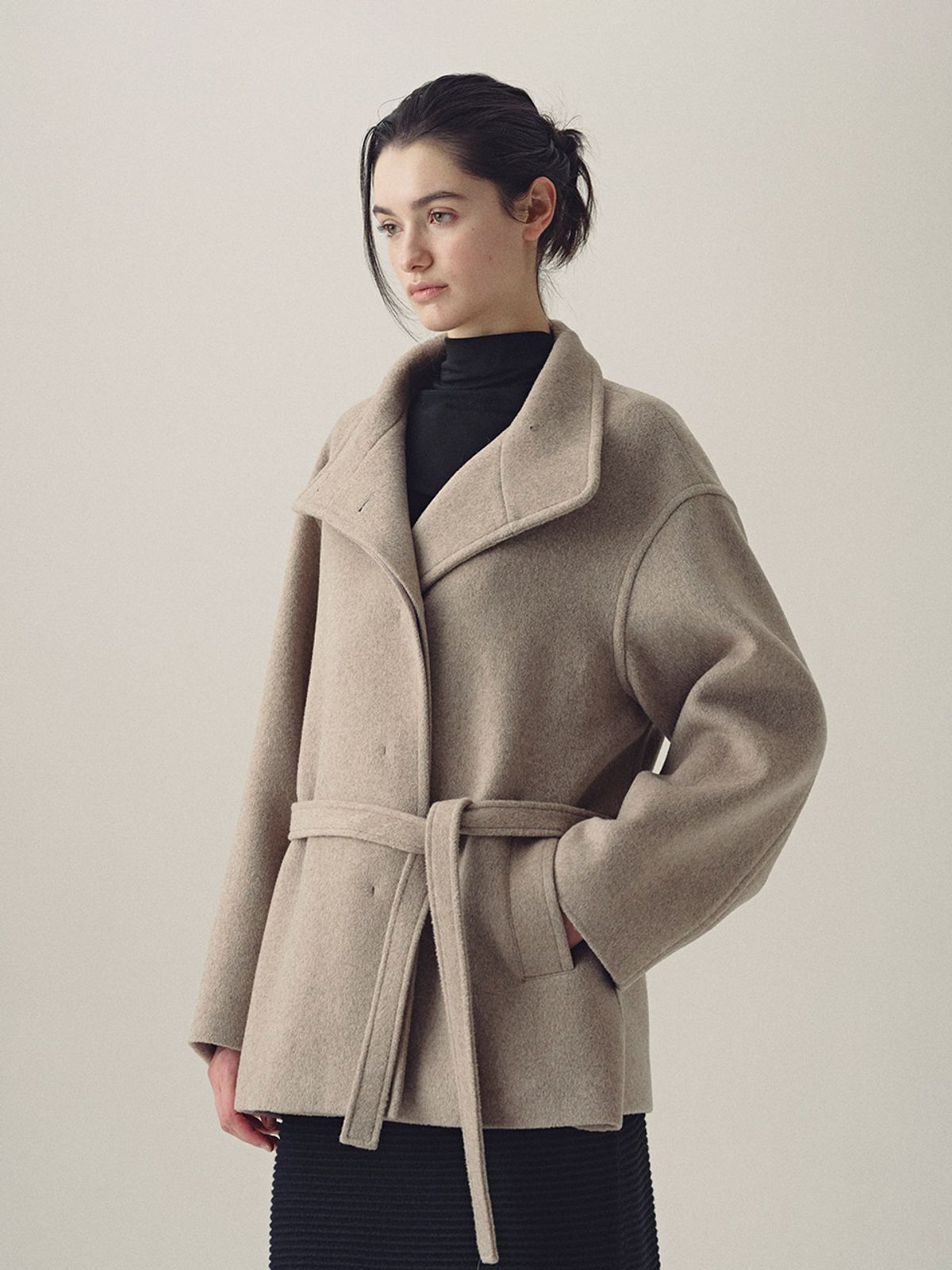 헌치(HUNCH) Band Collar Belted Short Coat