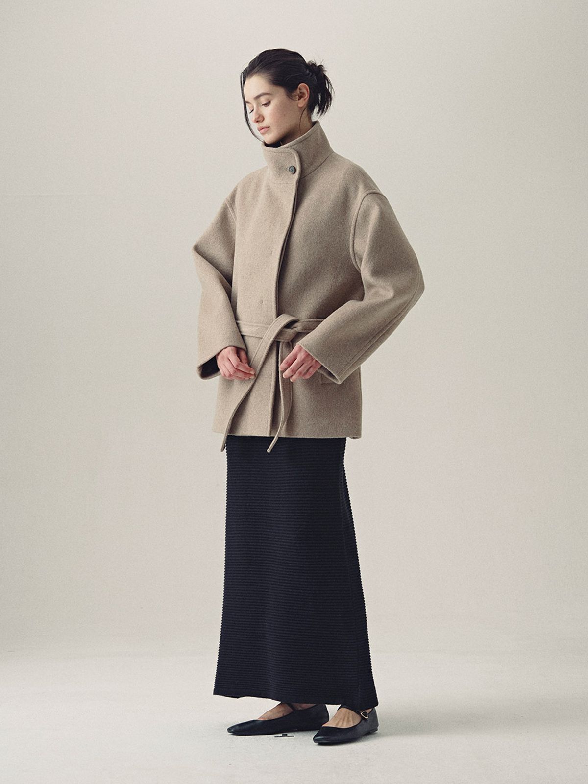 헌치(HUNCH) Band Collar Belted Short Coat
