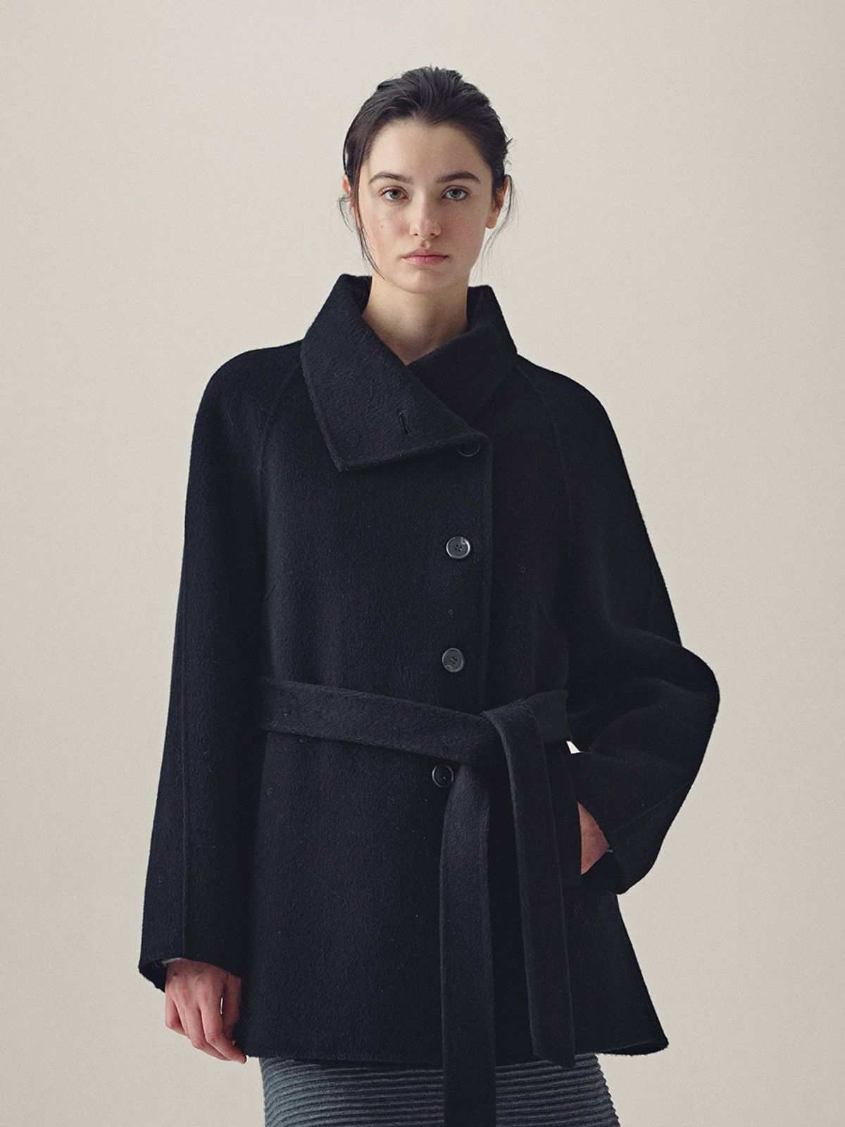 헌치(HUNCH) Wool Belted Half Coat (2color)