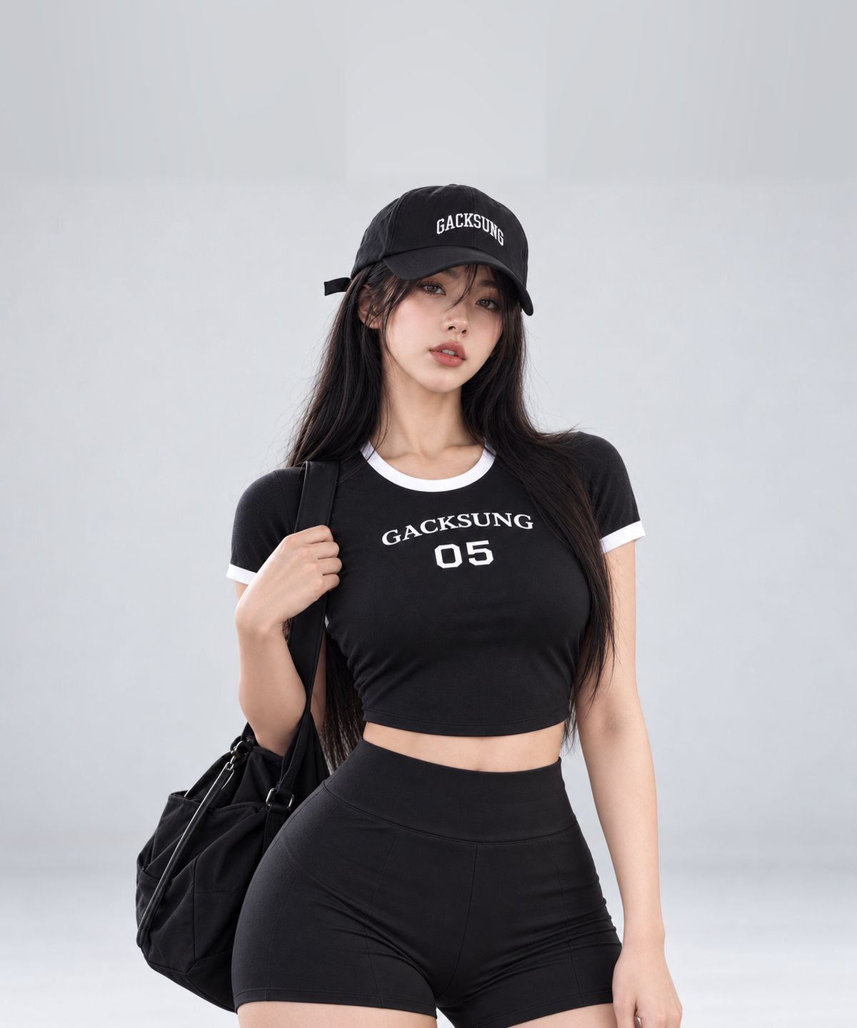 각성(GACKSUNG) 각성 우먼 크롭 반팔 티셔츠 짐웨어 U형 밑단 옆트임