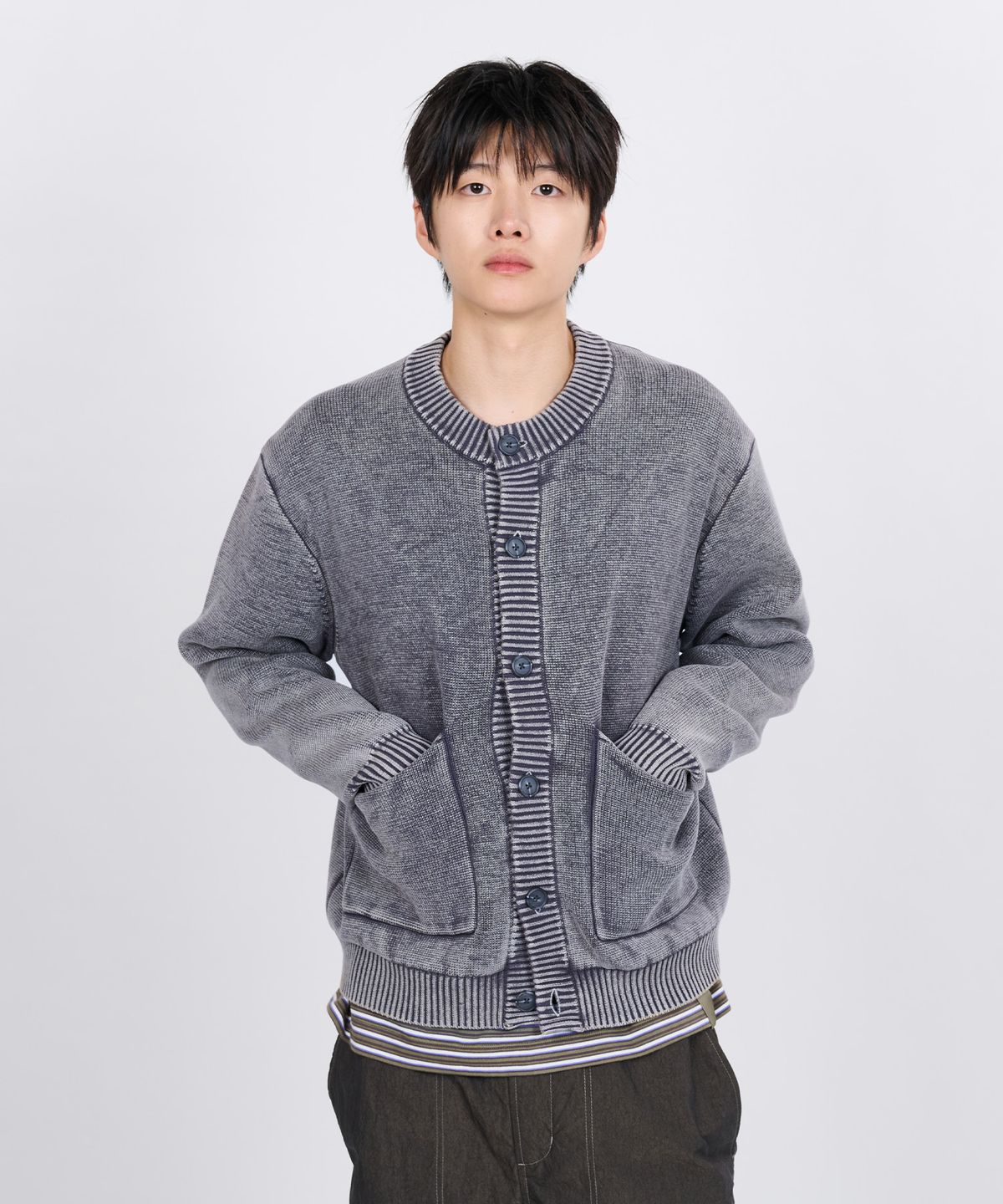 논타입(NONTYPE) VTG WASHED BUTTON CARDIGAN (GRAY)
