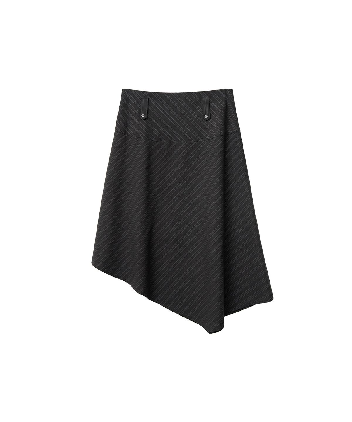 레더리(LEATHERY) 언발란스 미디 스커트 [CHARCOAL STRIPE]