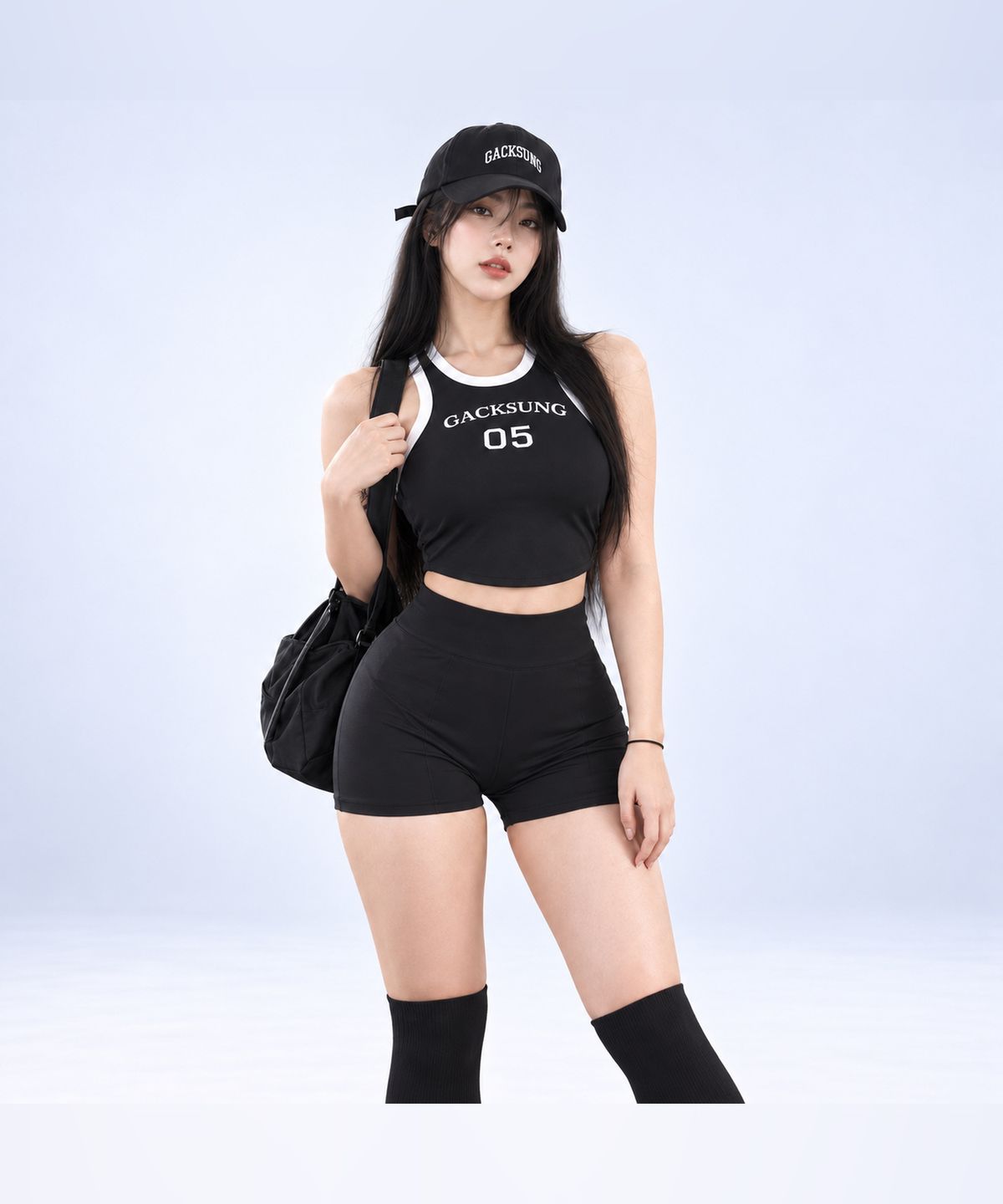 각성(GACKSUNG) 각성 우먼 크롭 슬리브리스 짐웨어 U형 밑단 옆트임