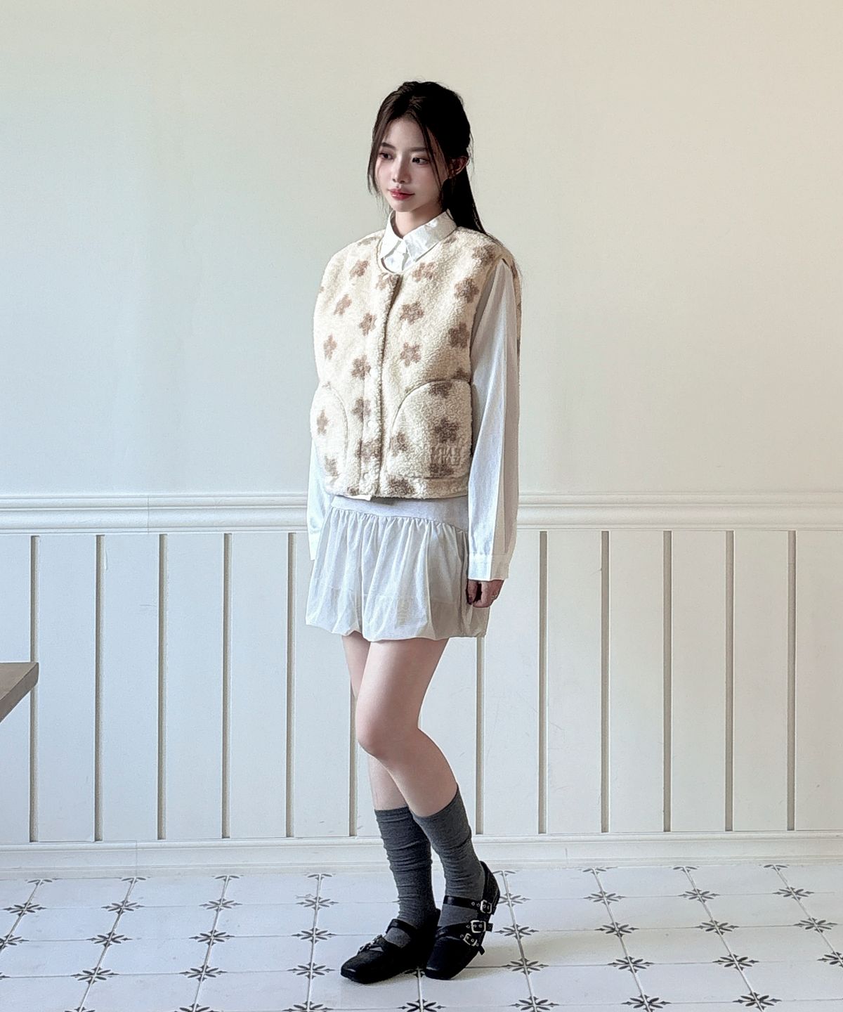 무아무아(MUAHMUAH) 플라워 테디 플리스 베스트 [아이보리]