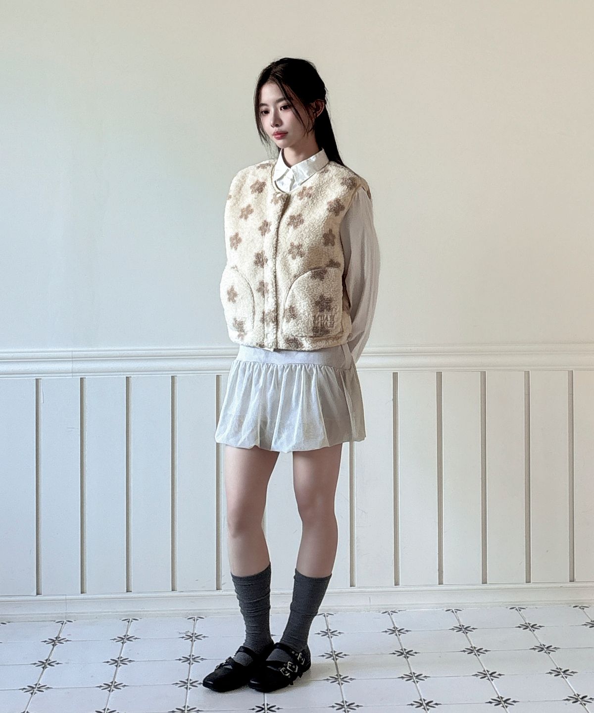 무아무아(MUAHMUAH) 플라워 테디 플리스 베스트 [아이보리]
