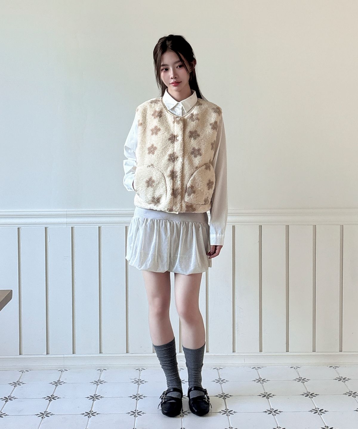 무아무아(MUAHMUAH) 플라워 테디 플리스 베스트 [아이보리]