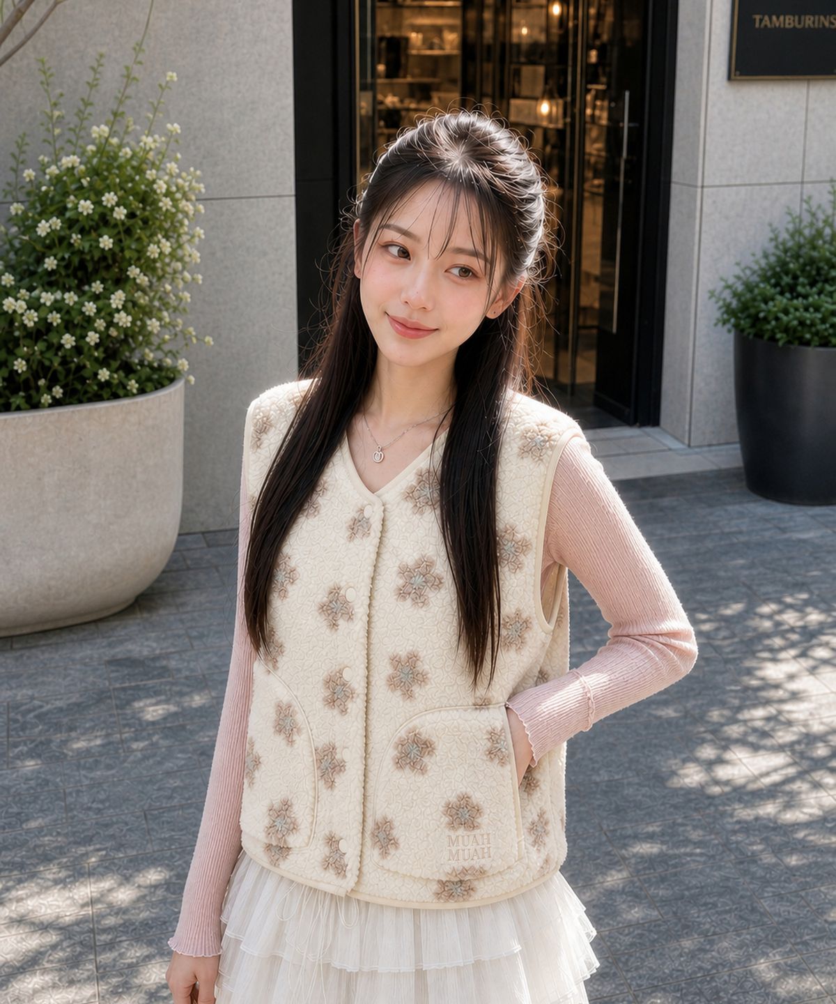 무아무아(MUAHMUAH) 플라워 테디 플리스 베스트 [아이보리]