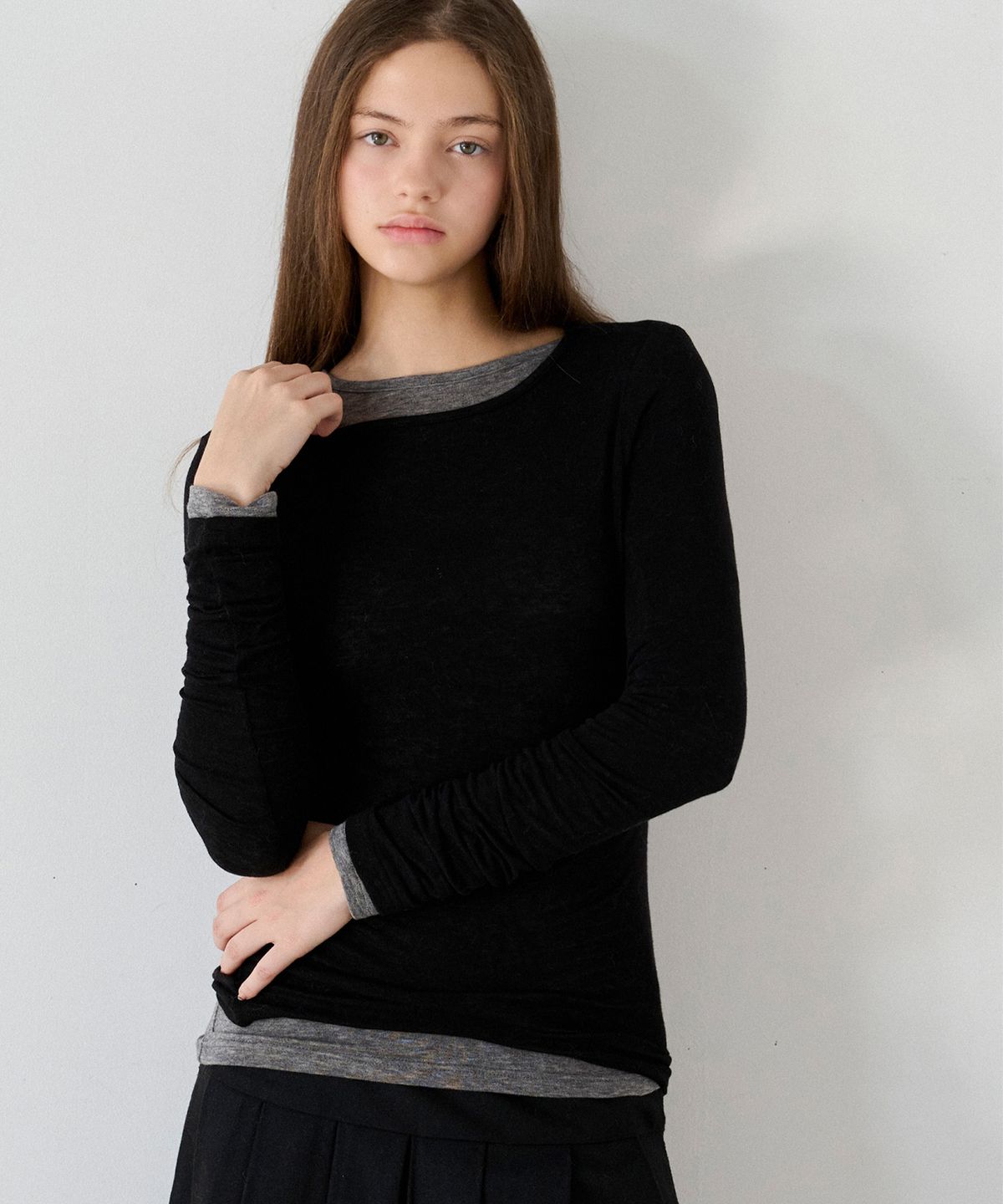 슬로우롤리(SLOWLOLLI) Tencel wool boat neck t-shirt_6 Colors