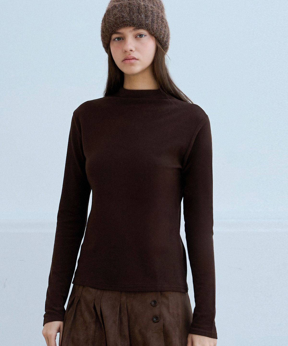 슬로우롤리(SLOWLOLLI) [속기모] Soft mock neck t-shirt_5 Colors