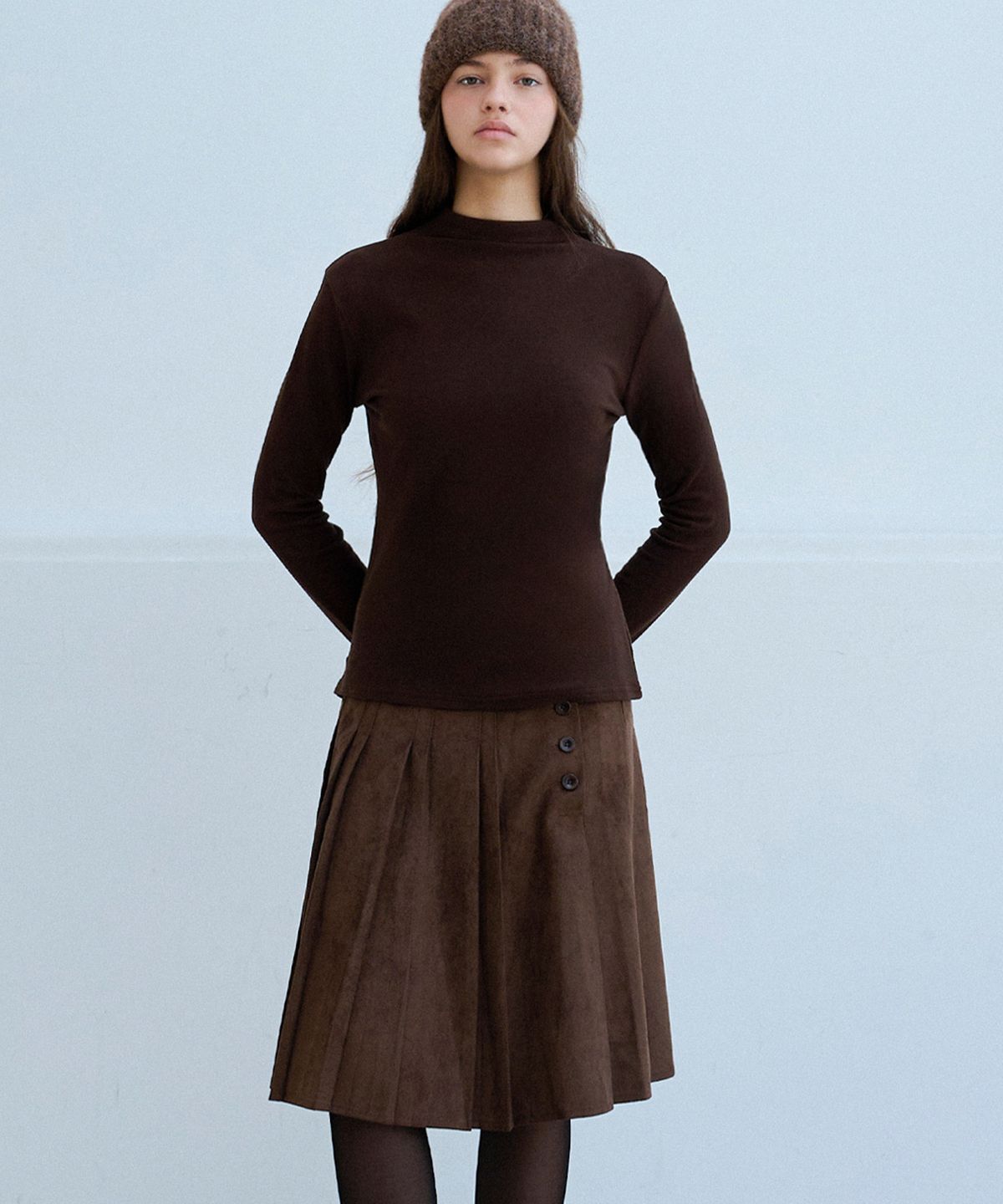 슬로우롤리(SLOWLOLLI) [속기모] Soft mock neck t-shirt_5 Colors