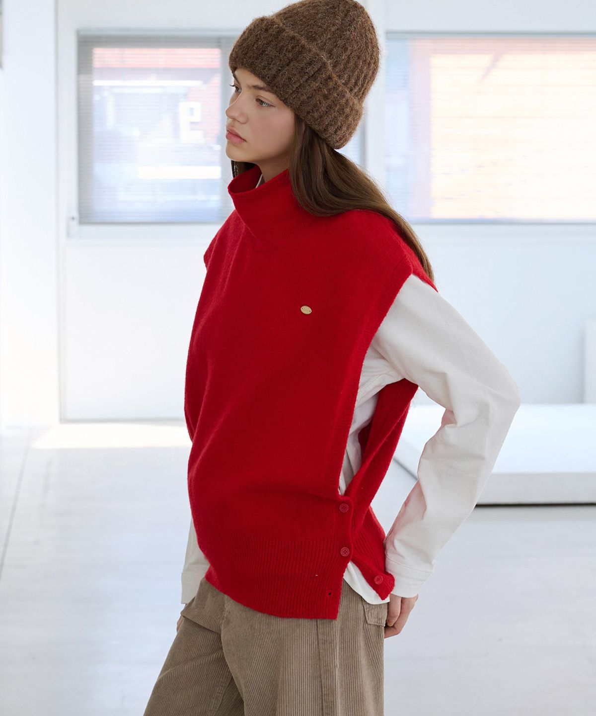 슬로우롤리(SLOWLOLLI) Superfine wool side button vest_5 Colors