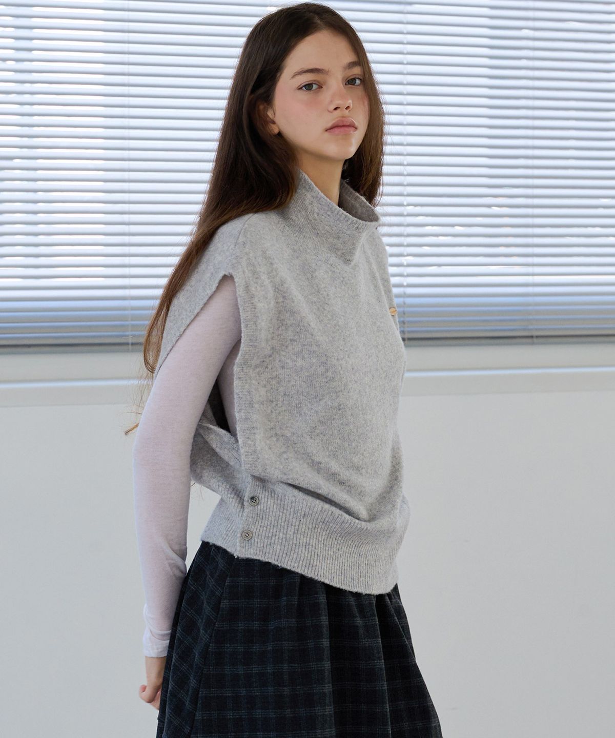 슬로우롤리(SLOWLOLLI) Superfine wool side button vest_5 Colors