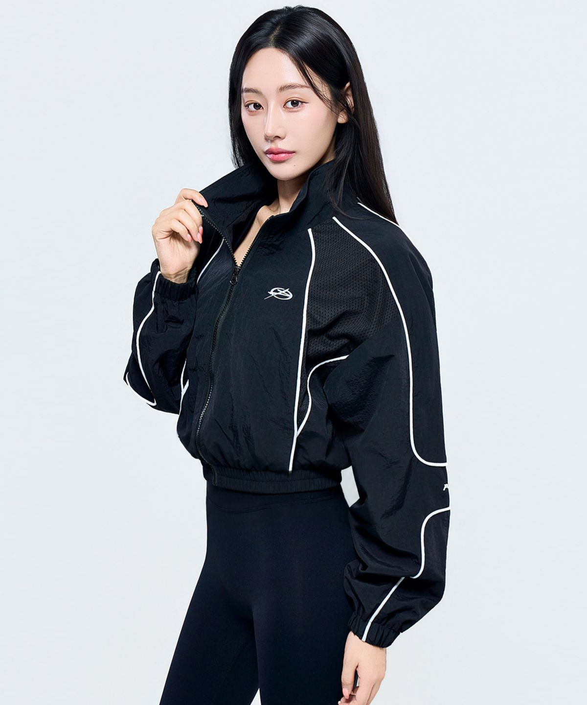 피지컬가먼츠(PHYSICAL GARMENTS) P5090 메쉬 배색 크롭 파이핑 바람막이 [2COLOR]