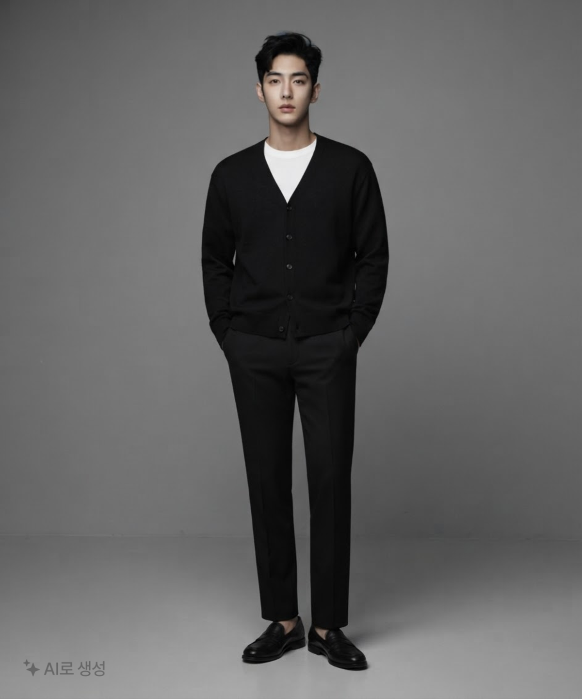 쿠어(COOR) 탑필 울 V넥 가디건 (블랙) XL