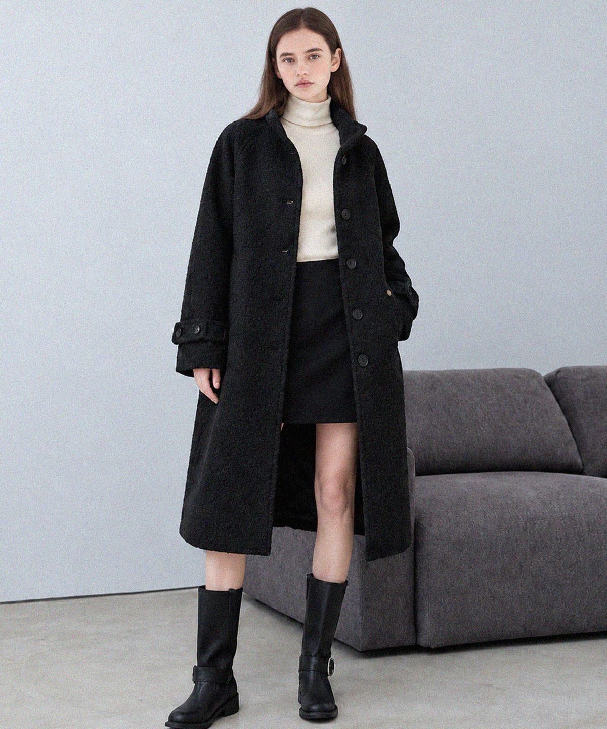 슬로우롤리(SLOWLOLLI) Boucle belted balmacan coat_2 Colors