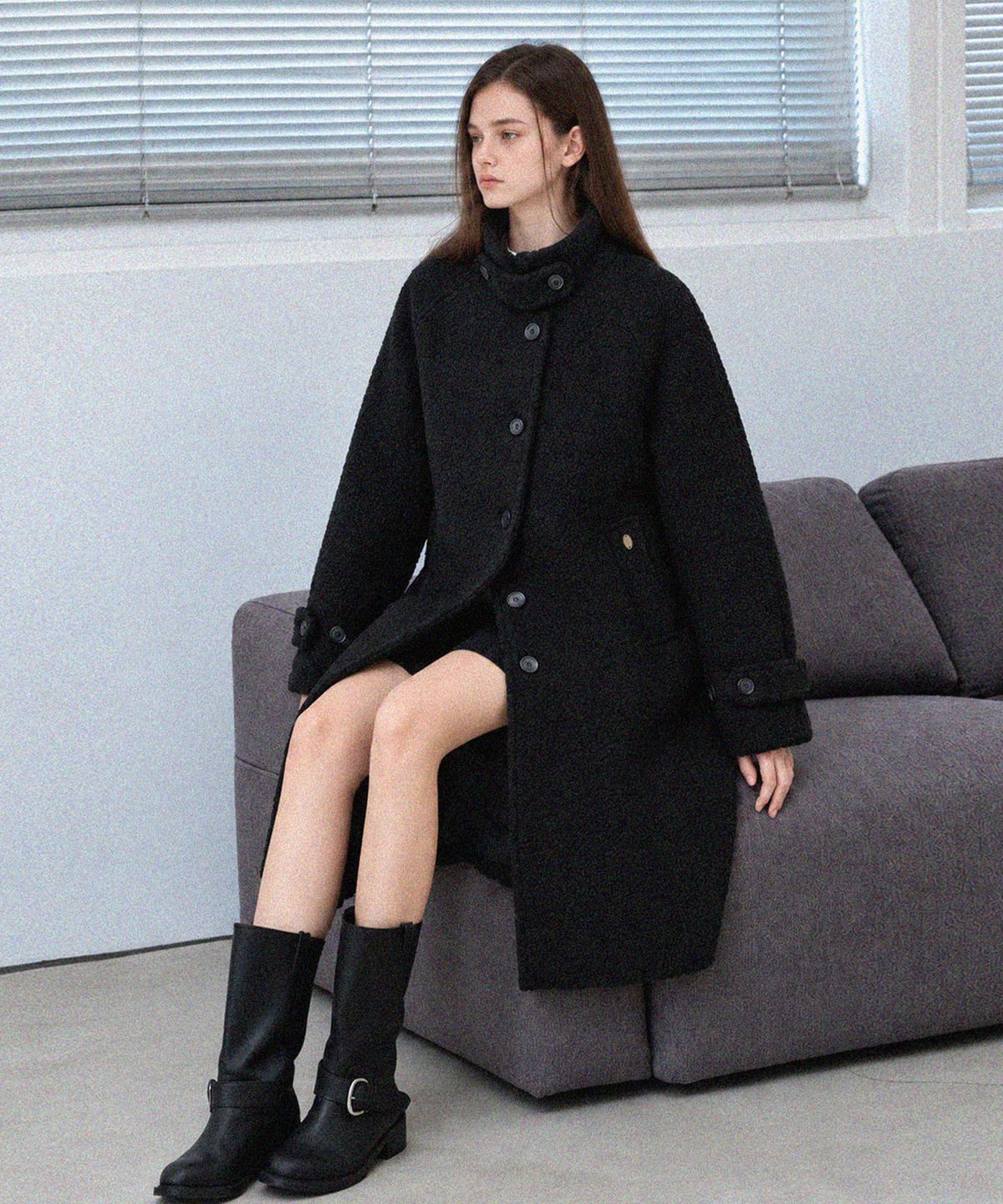 슬로우롤리(SLOWLOLLI) Boucle belted balmacan coat_2 Colors