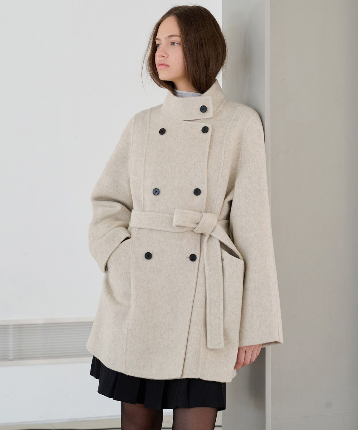슬로우롤리(SLOWLOLLI) Ray high neck handmade coat_2 Colors