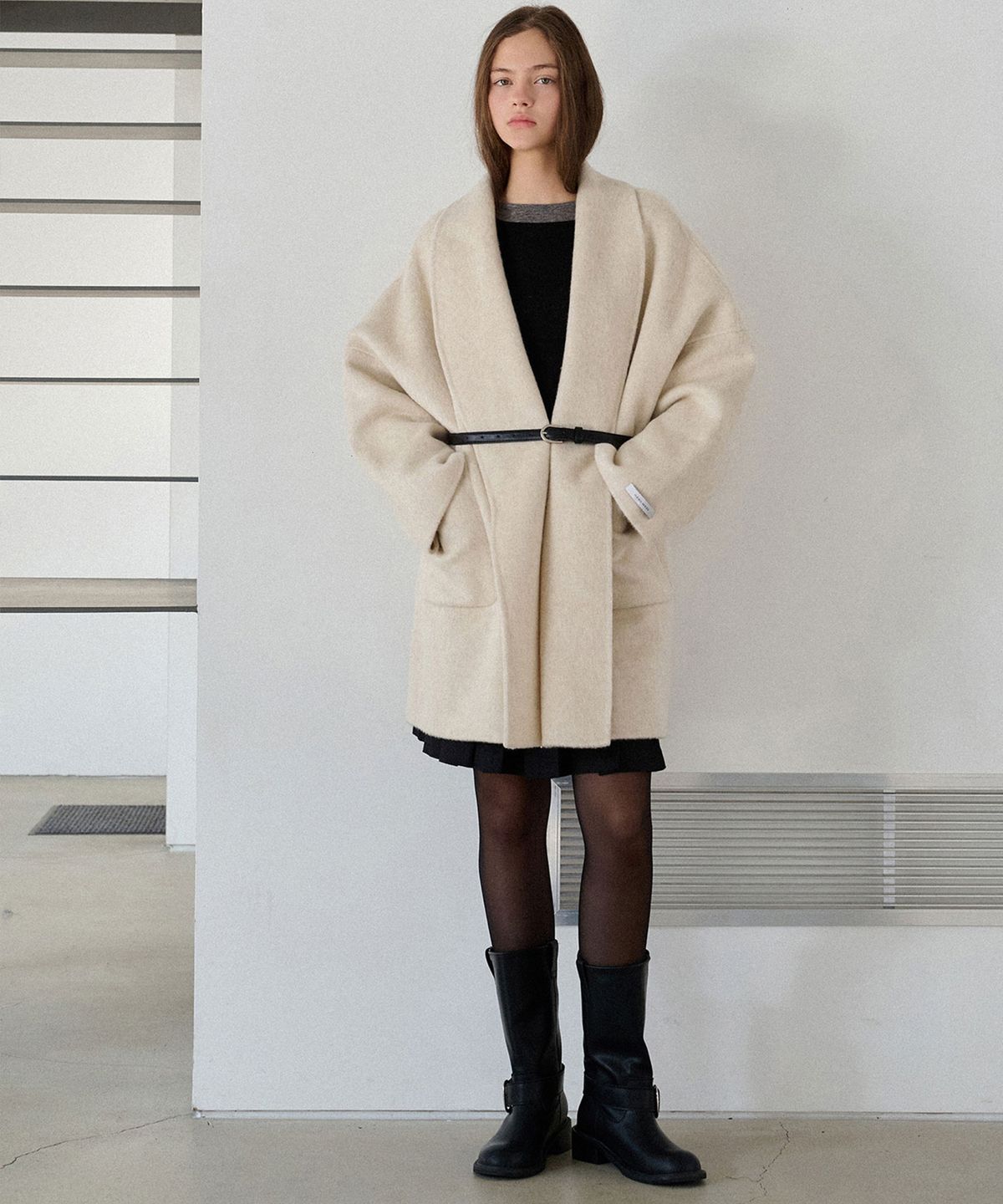 슬로우롤리(SLOWLOLLI) Minimal shawl handmade coat_2 Colors