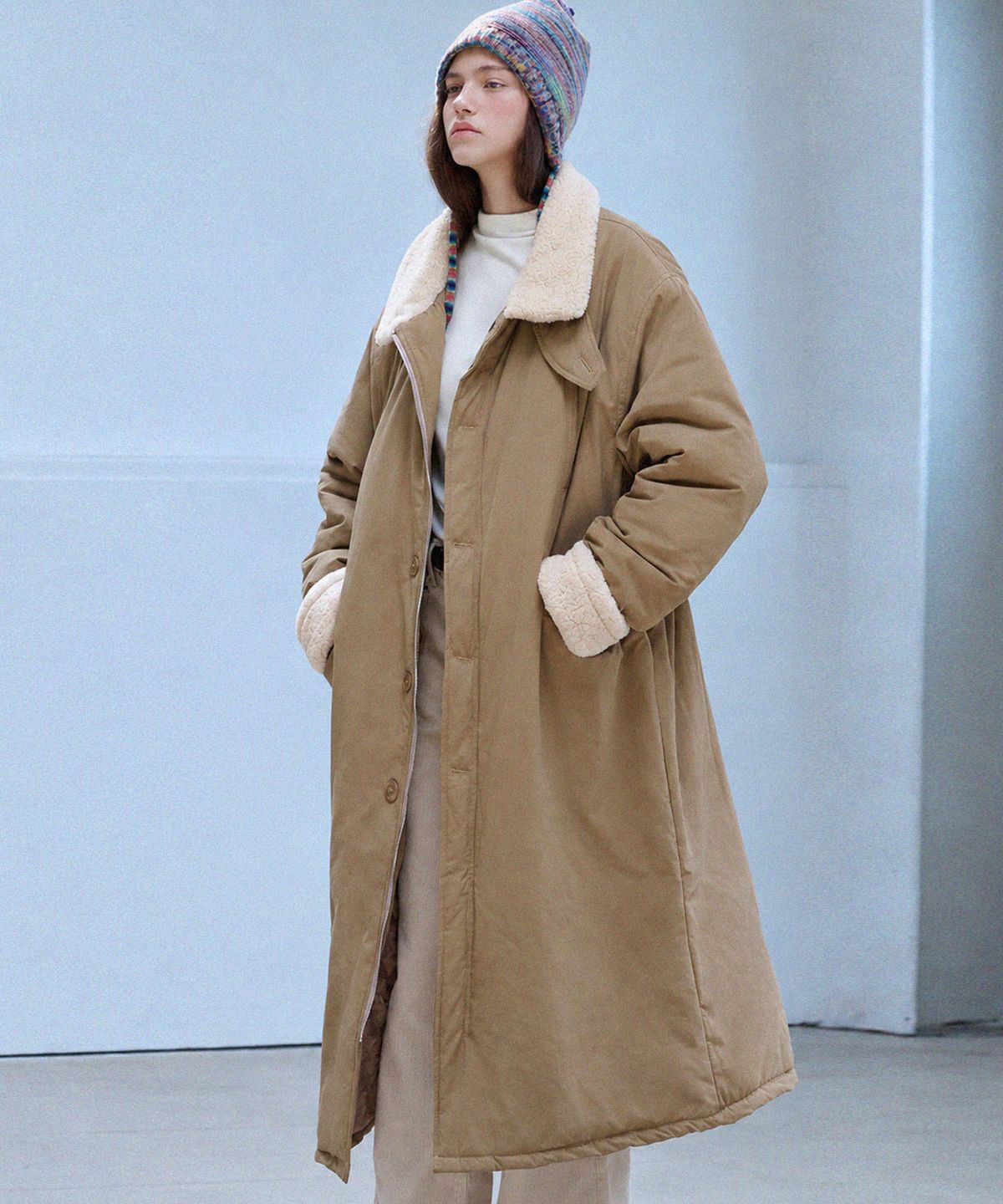 슬로우롤리(SLOWLOLLI) Fur collar long padding_2 Colors