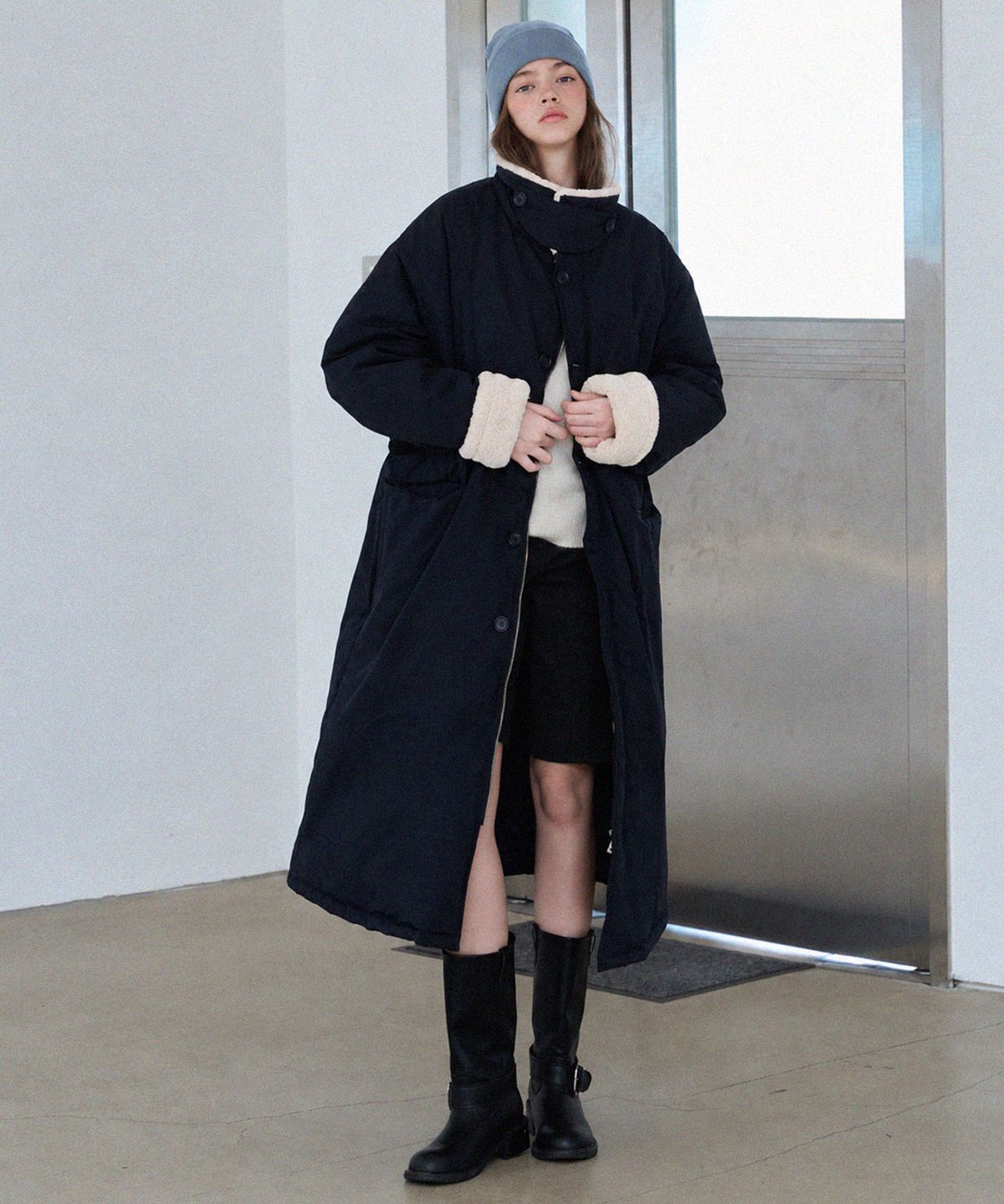 슬로우롤리(SLOWLOLLI) Fur collar long padding_2 Colors