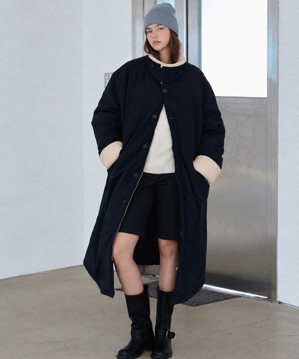 슬로우롤리(SLOWLOLLI) Fur collar long padding_2 Colors