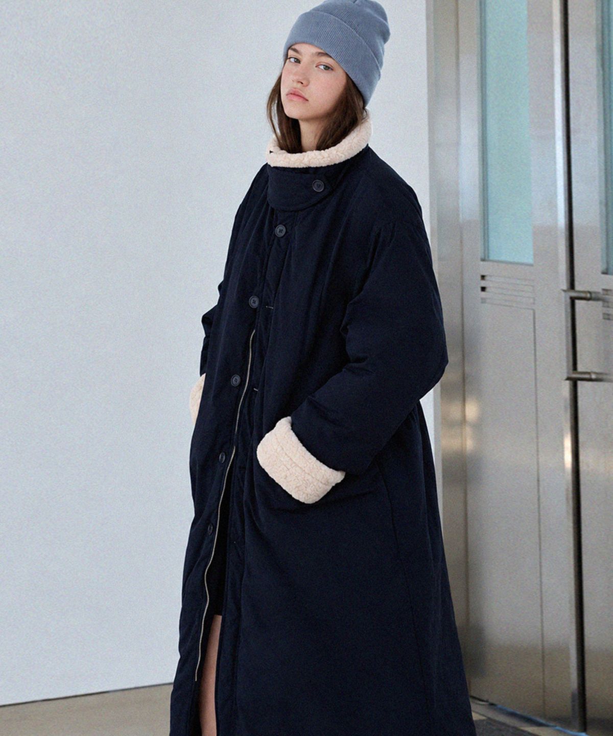 슬로우롤리(SLOWLOLLI) Fur collar long padding_2 Colors