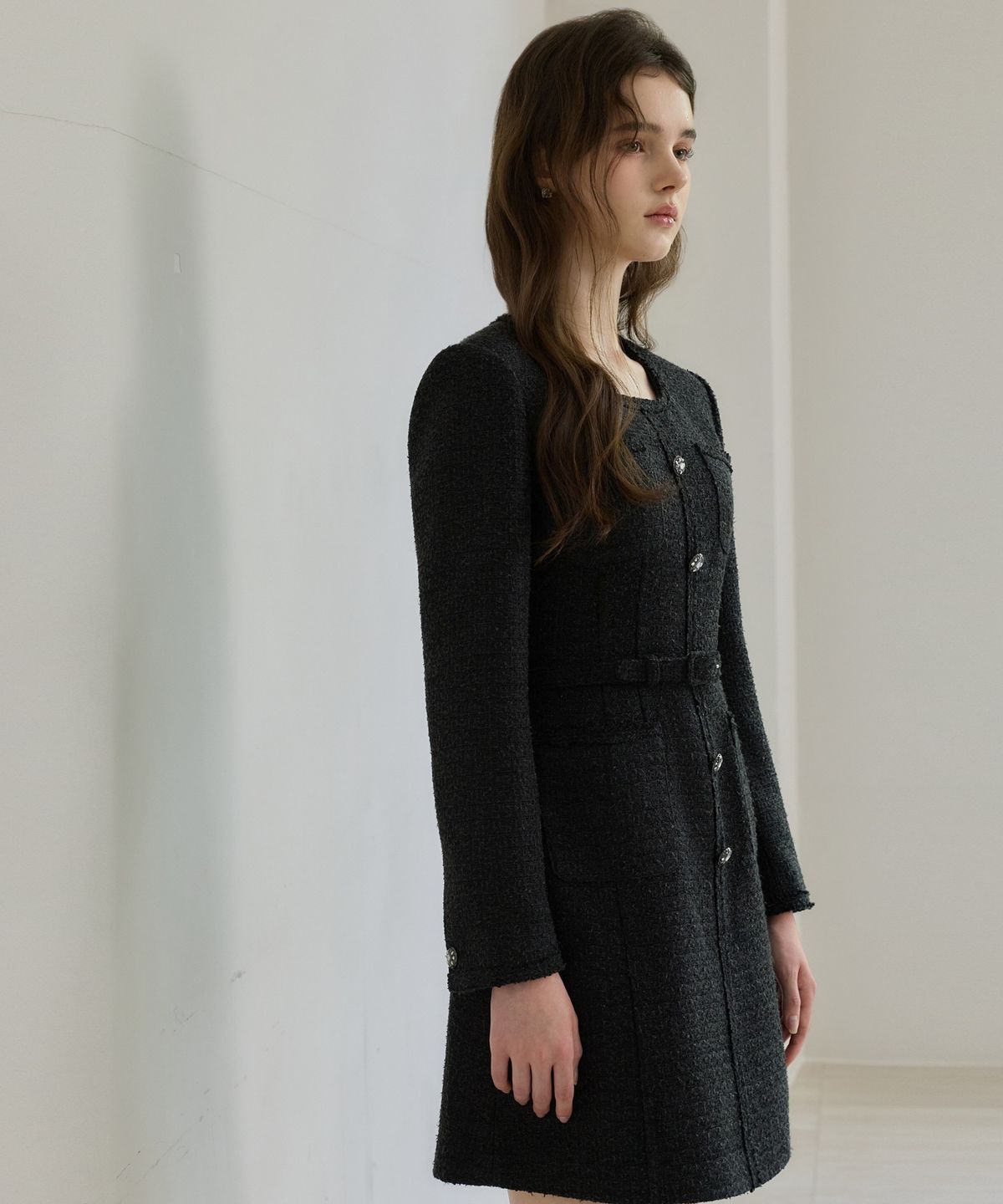 쥴리앤칼라(JULIY&CALLA) 26FW 칼라150 도멘 벨라 트위드 원피스 블랙