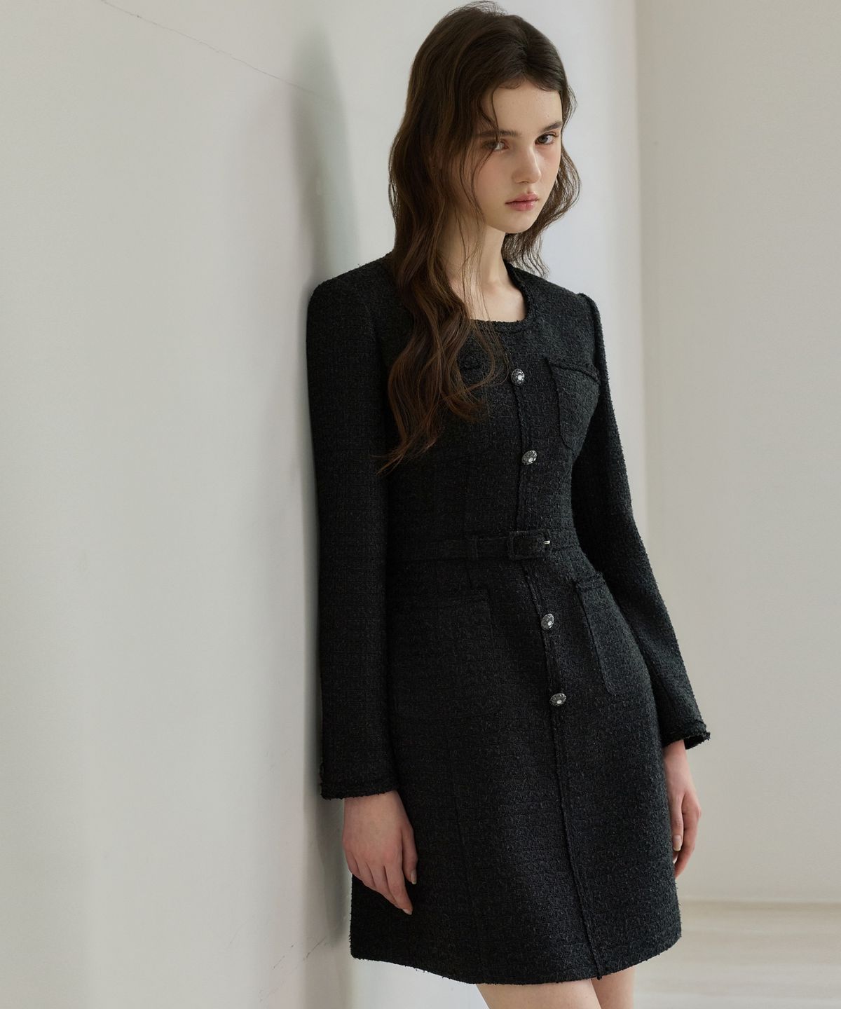 쥴리앤칼라(JULIY&CALLA) 26FW 칼라150 도멘 벨라 트위드 원피스 블랙