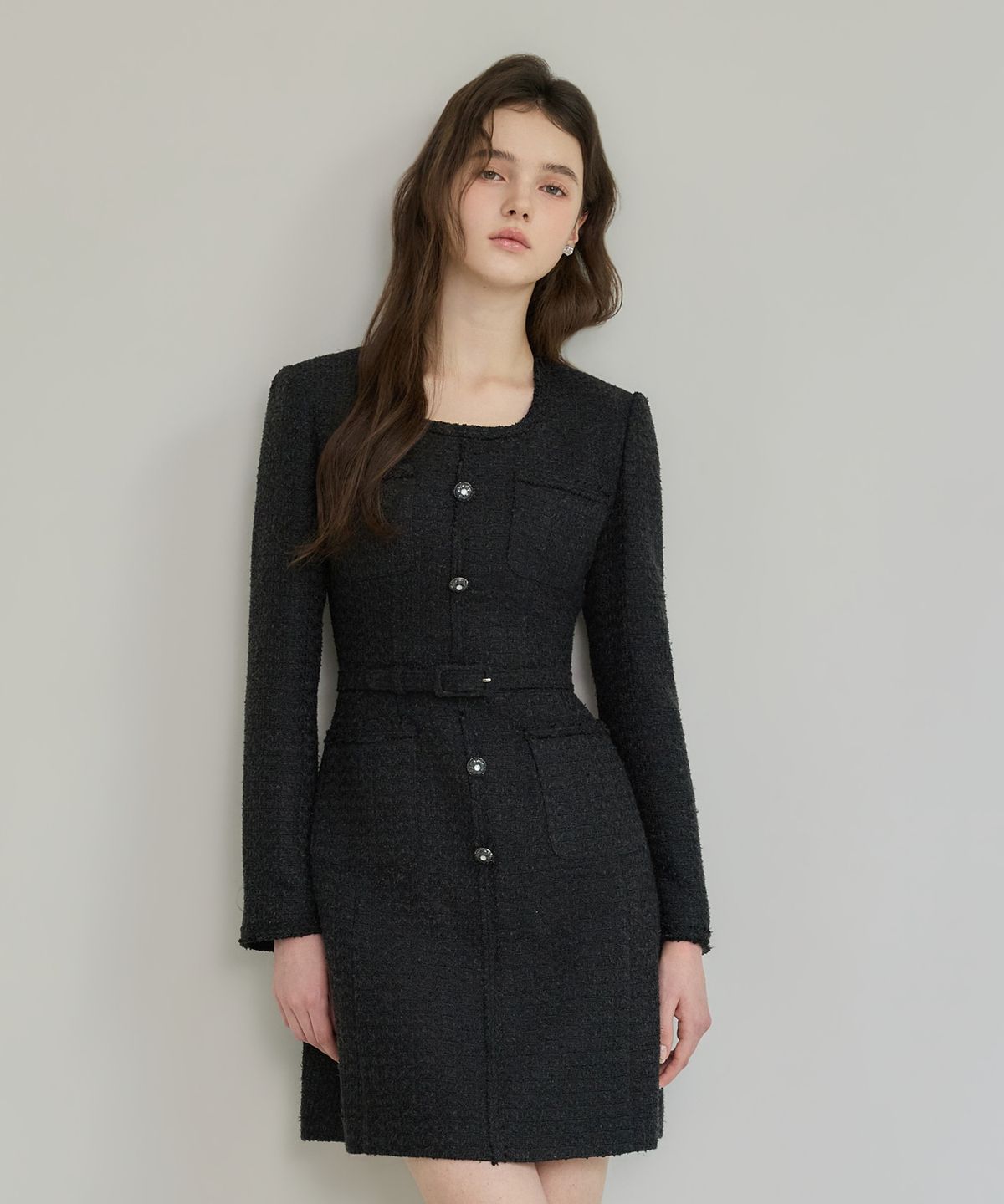 쥴리앤칼라(JULIY&CALLA) 26FW 칼라150 도멘 벨라 트위드 원피스 블랙