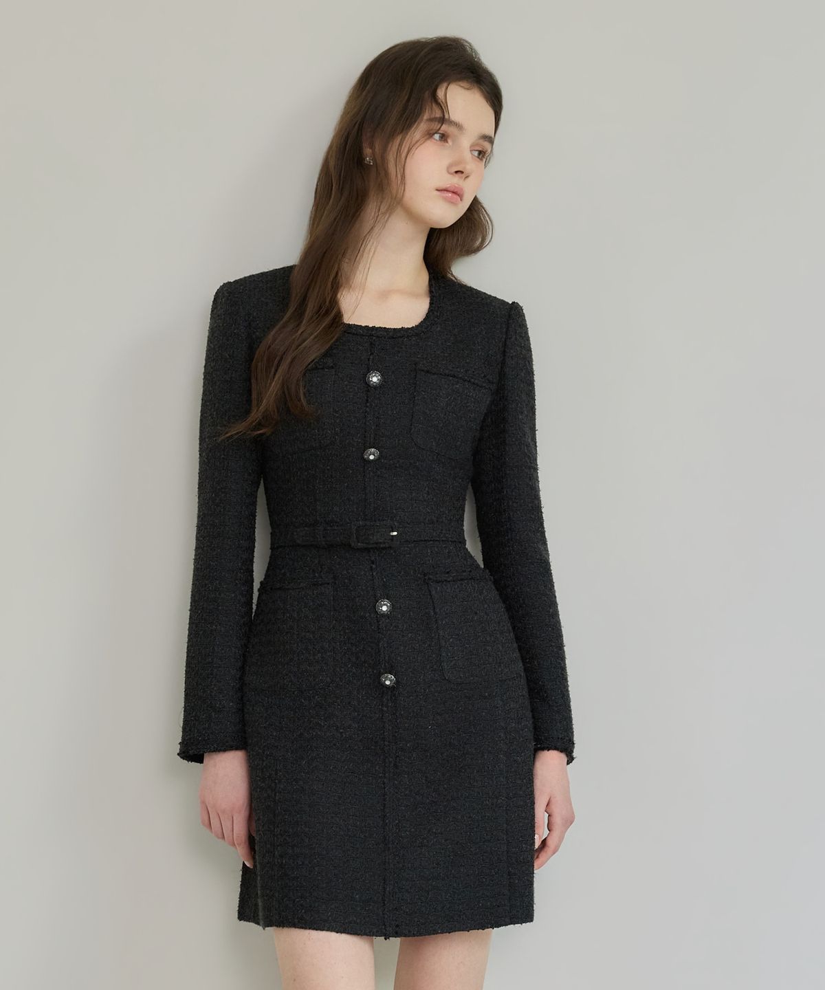 쥴리앤칼라(JULIY&CALLA) 26FW 칼라150 도멘 벨라 트위드 원피스 블랙