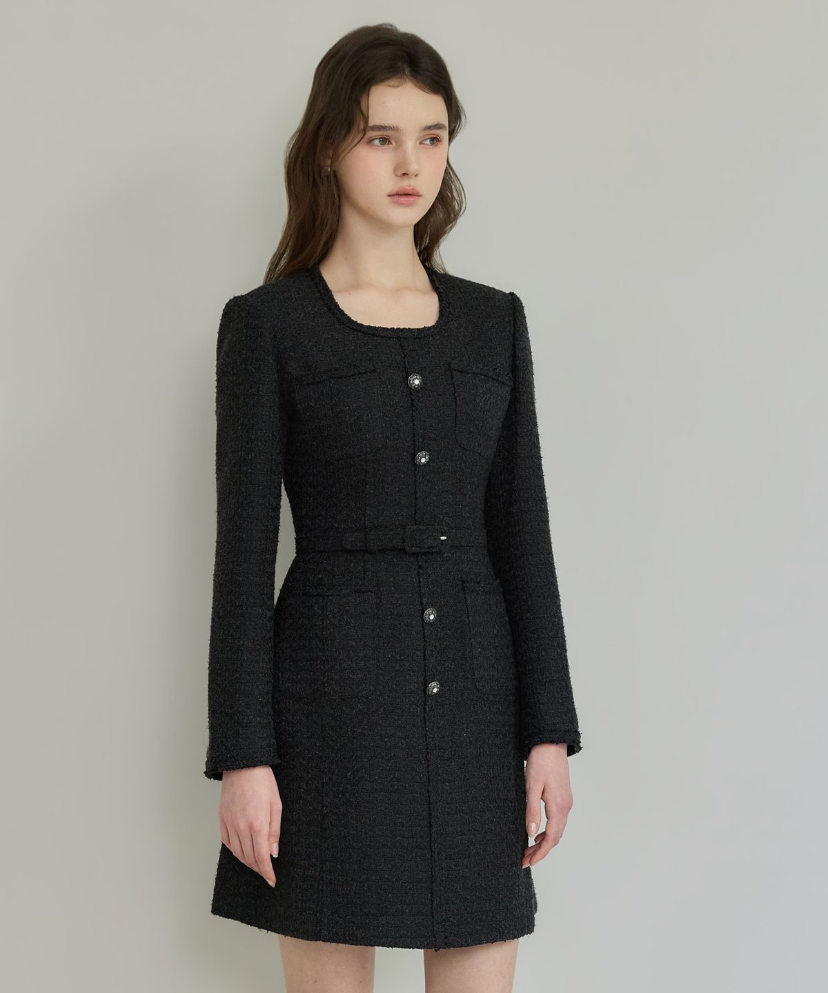 쥴리앤칼라(JULIY&CALLA) 26FW 칼라150 도멘 벨라 트위드 원피스 블랙
