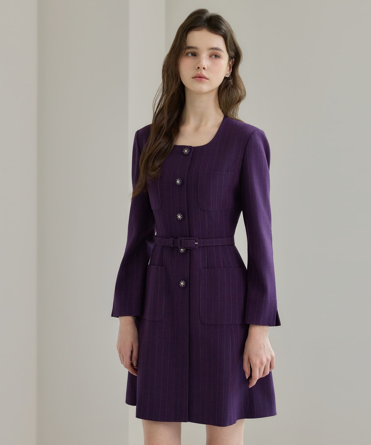 쥴리앤칼라(JULIY&CALLA) 26FW 칼라158 도멘 조엘라 스트라이프 원피스 퍼플